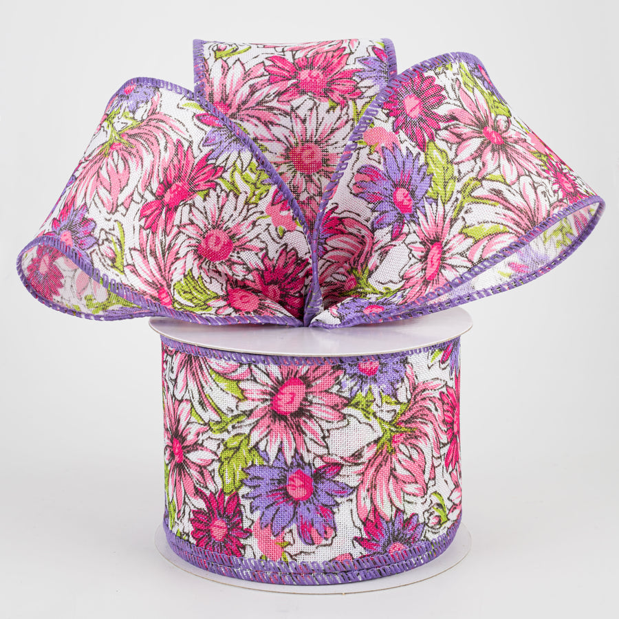 2.5" Watercolor Daisies Ribbon: Pink & Purple (10 Yards) Lifestyle Photo