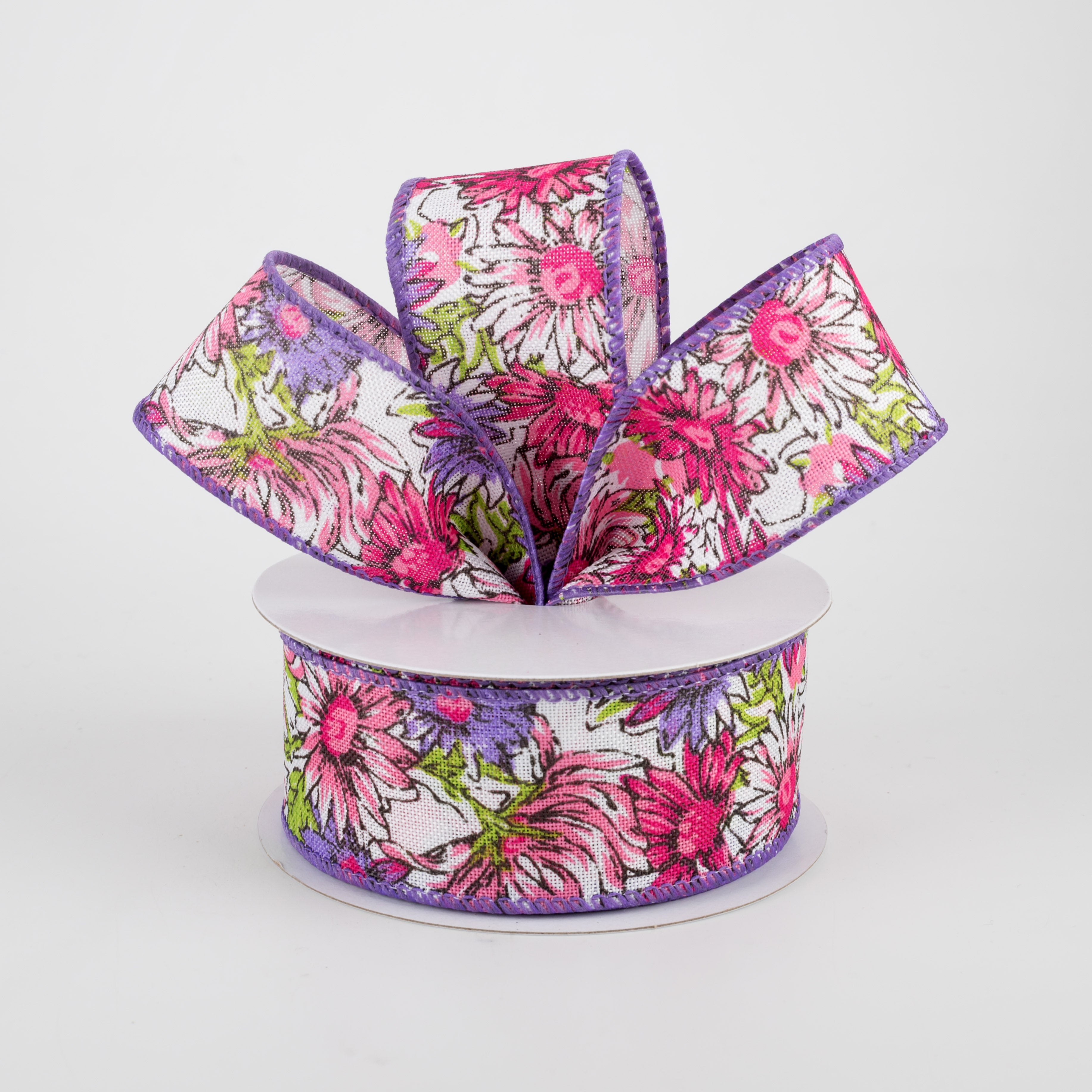 1.5" Watercolor Daisies Ribbon: Pink & Purple (10 Yards) Lifestyle Photo