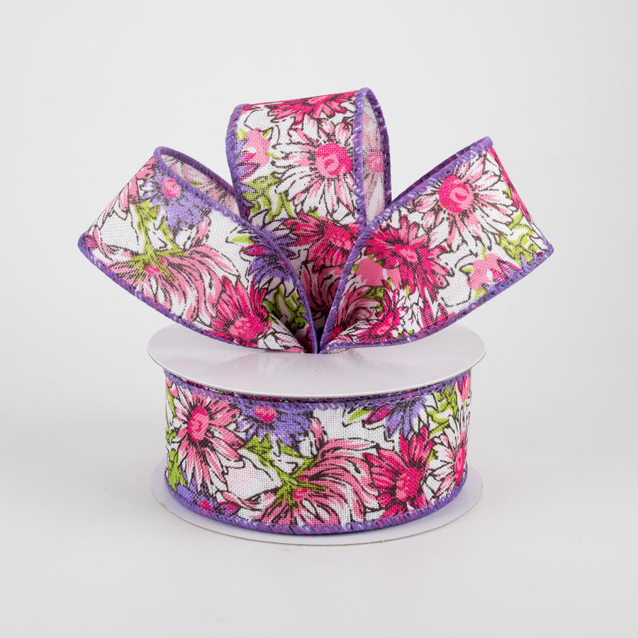 1.5" Watercolor Daisies Ribbon: Pink & Purple (10 Yards) Lifestyle Photo