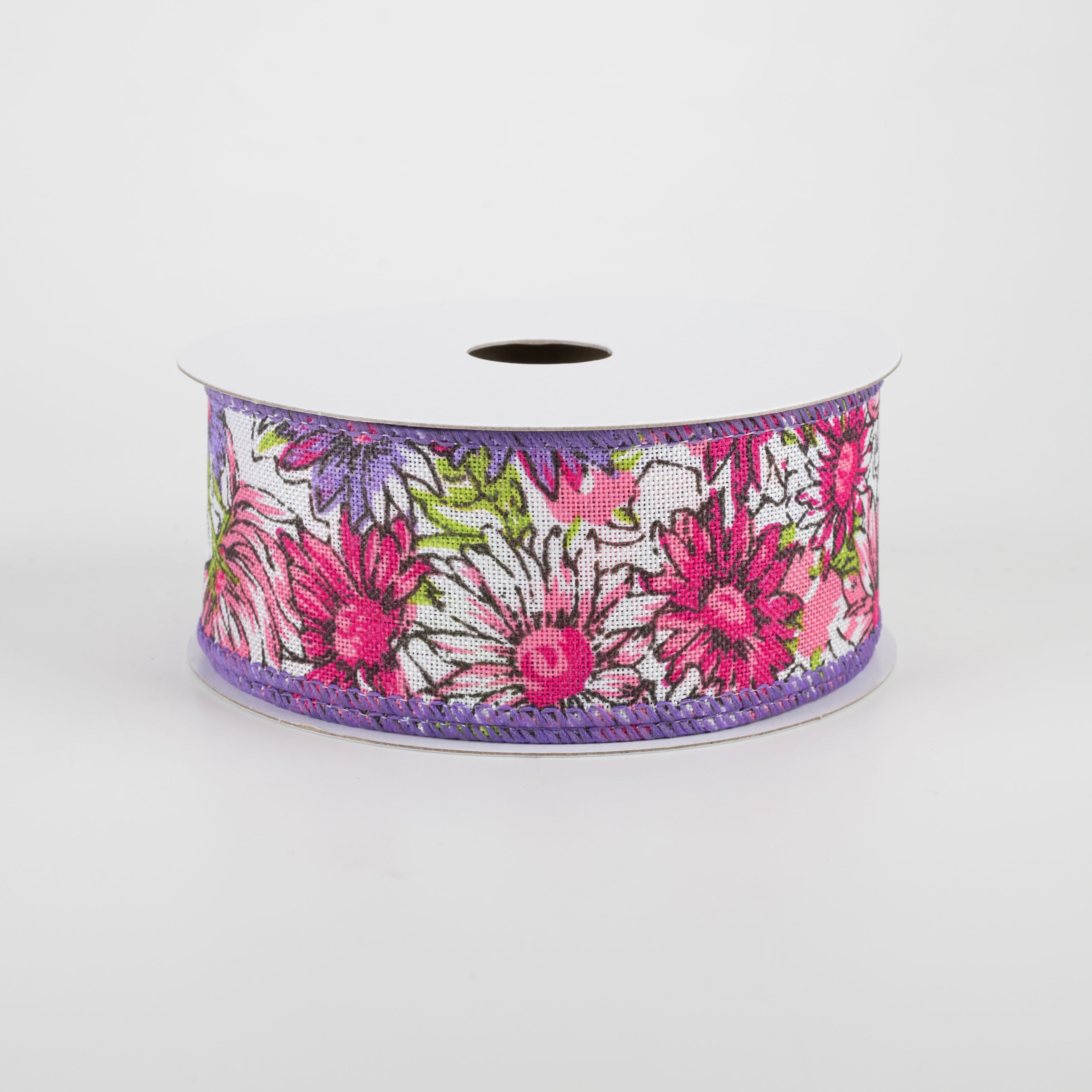 1.5" Watercolor Daisies Ribbon: Pink & Purple (10 Yards)