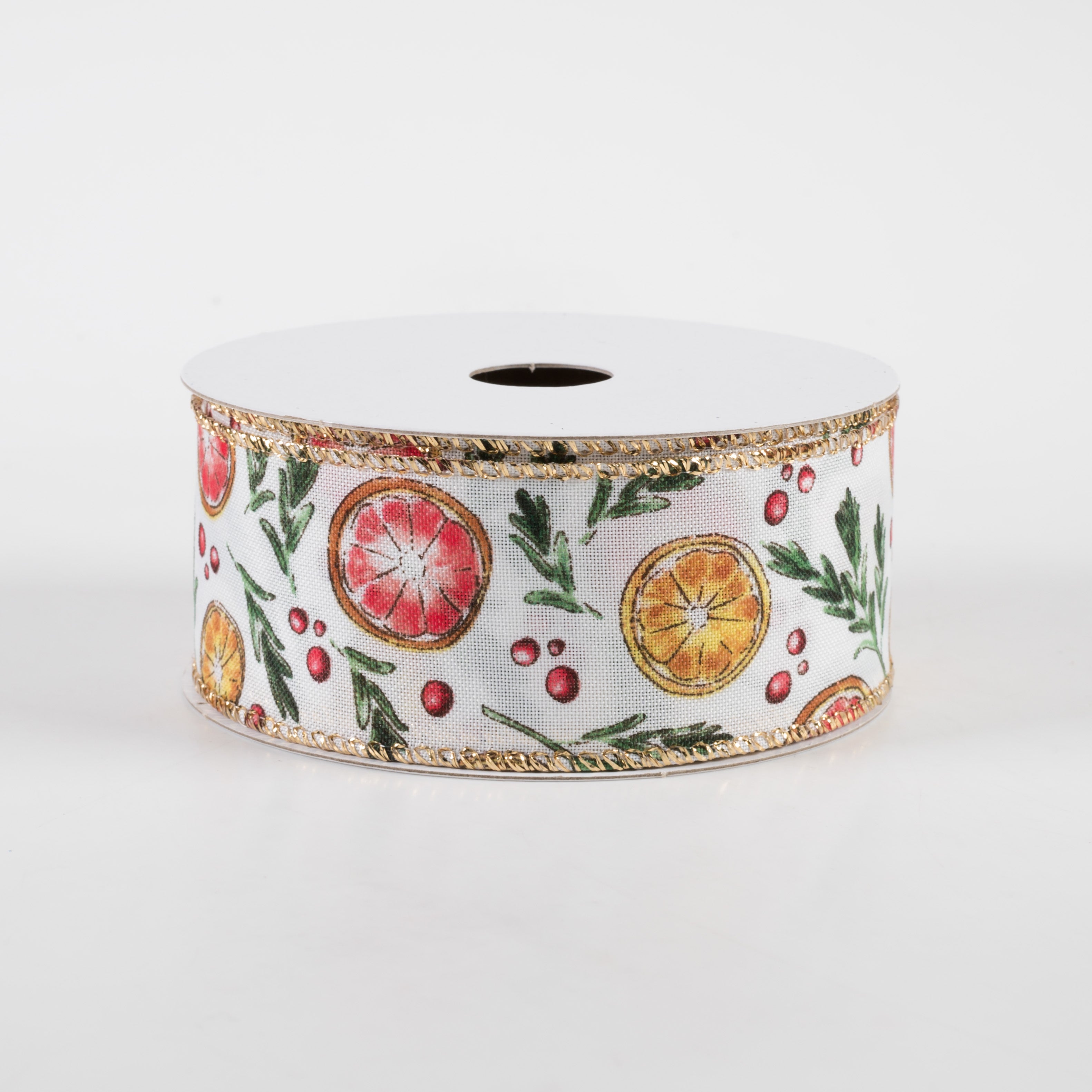 1.5" Watercolor Dried Orange & Citrus Ribbon: White (10 Yards) Item Number: 71292-09-49