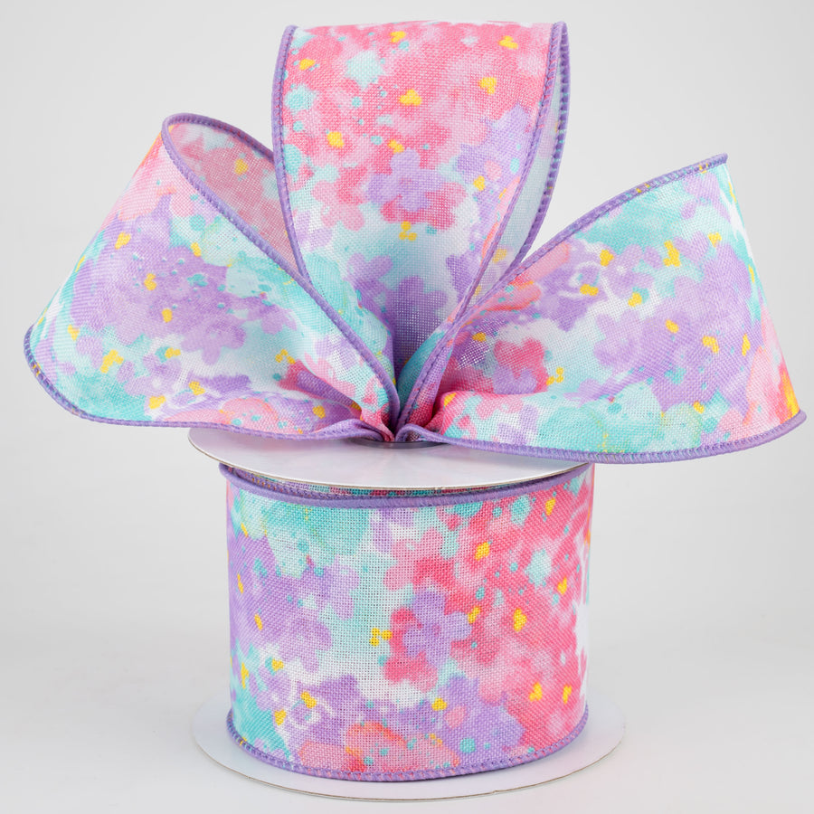 2.5" Watercolor Floral Ribbon: Aqua, Pink, Lavender, Yellow (10 Yards) Lifestyle Photo