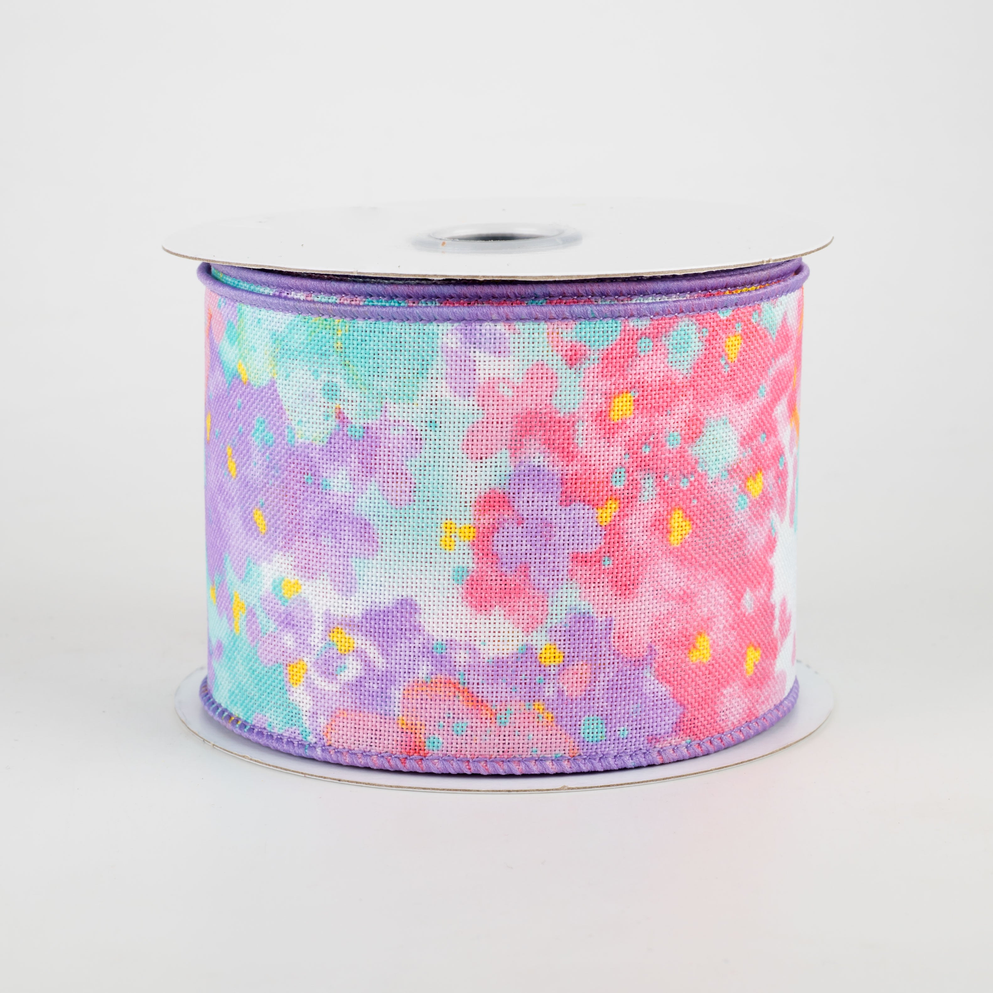 2.5" Watercolor Floral Ribbon: Aqua, Pink, Lavender, Yellow (10 Yards)