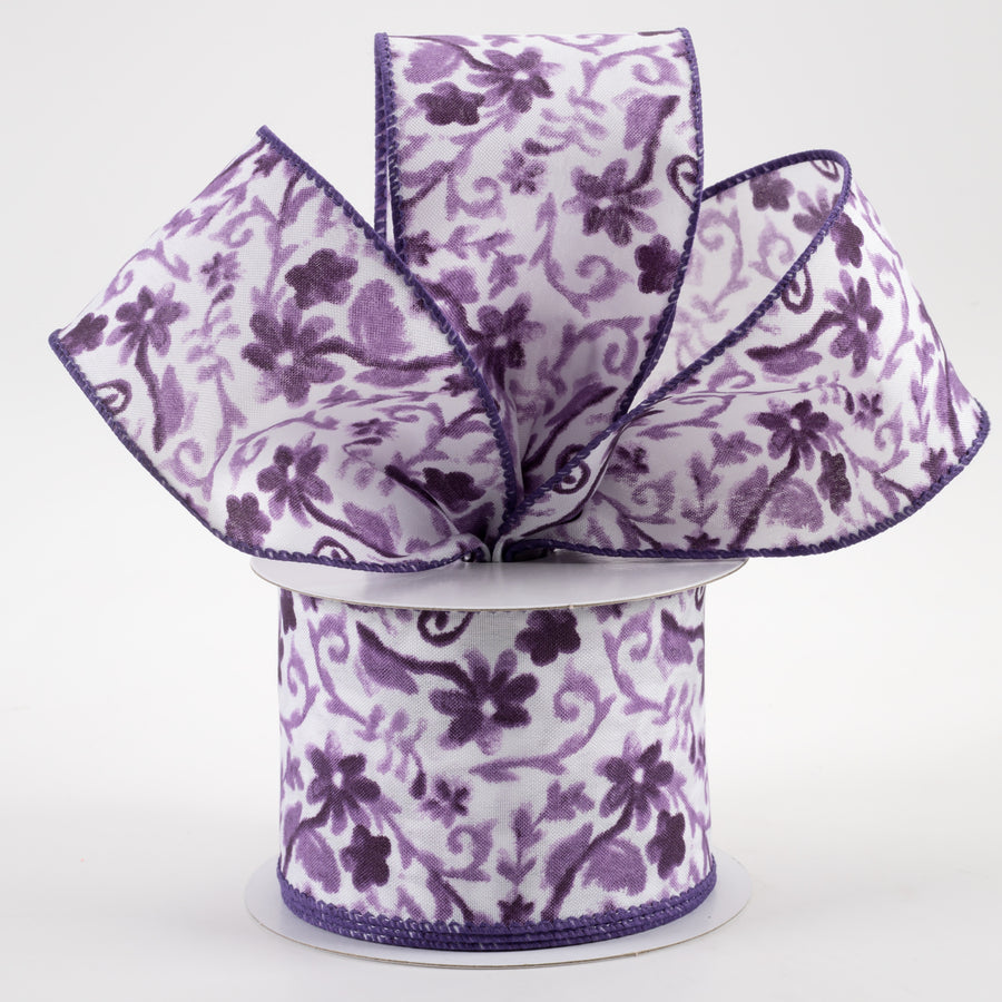 2.5" Watercolor Flower Branches Satin Ribbon: Purple (10 Yards) Lifestyle Photo