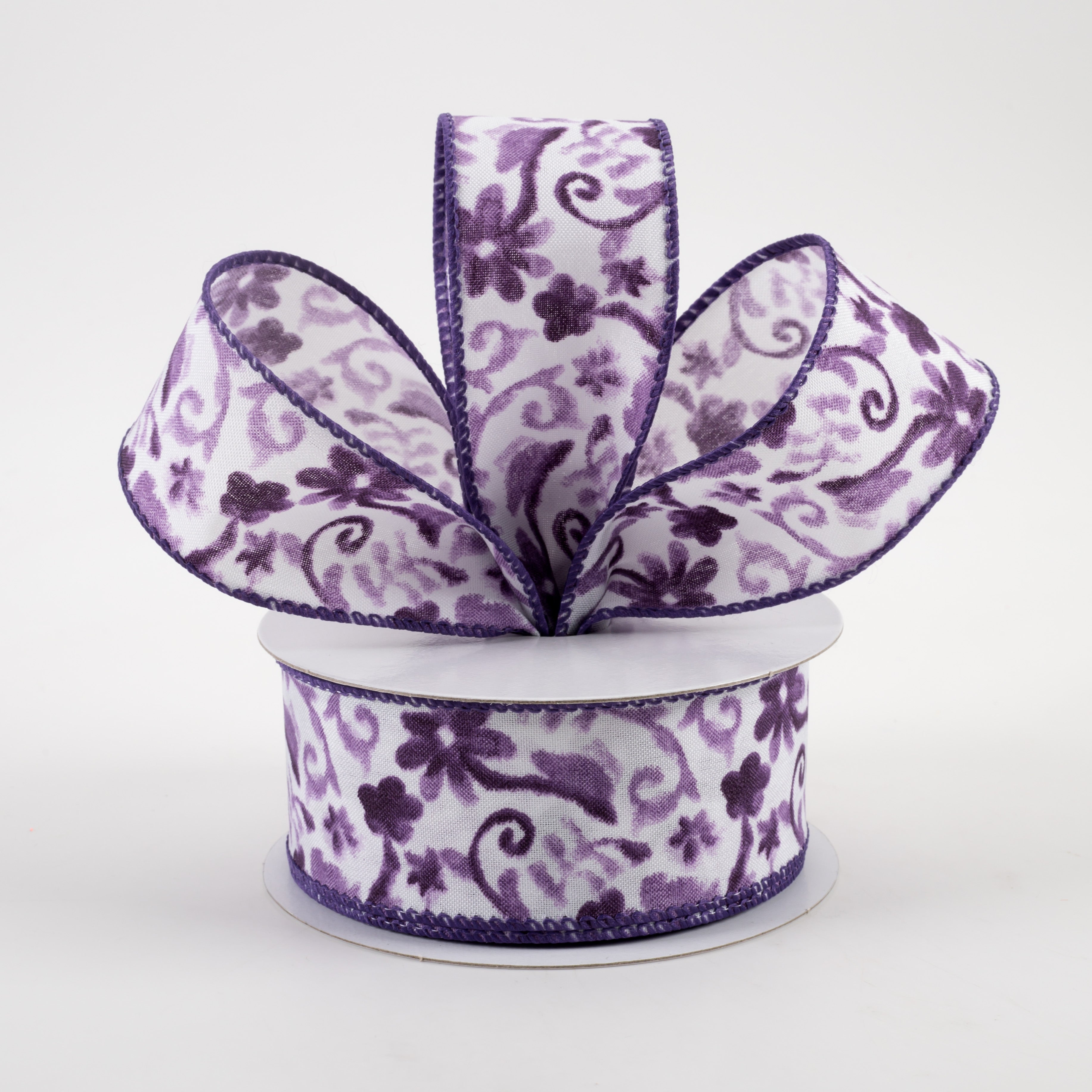 1.5" Watercolor Flower Branches Satin Ribbon: Purple (10 Yards) Lifestyle Photo