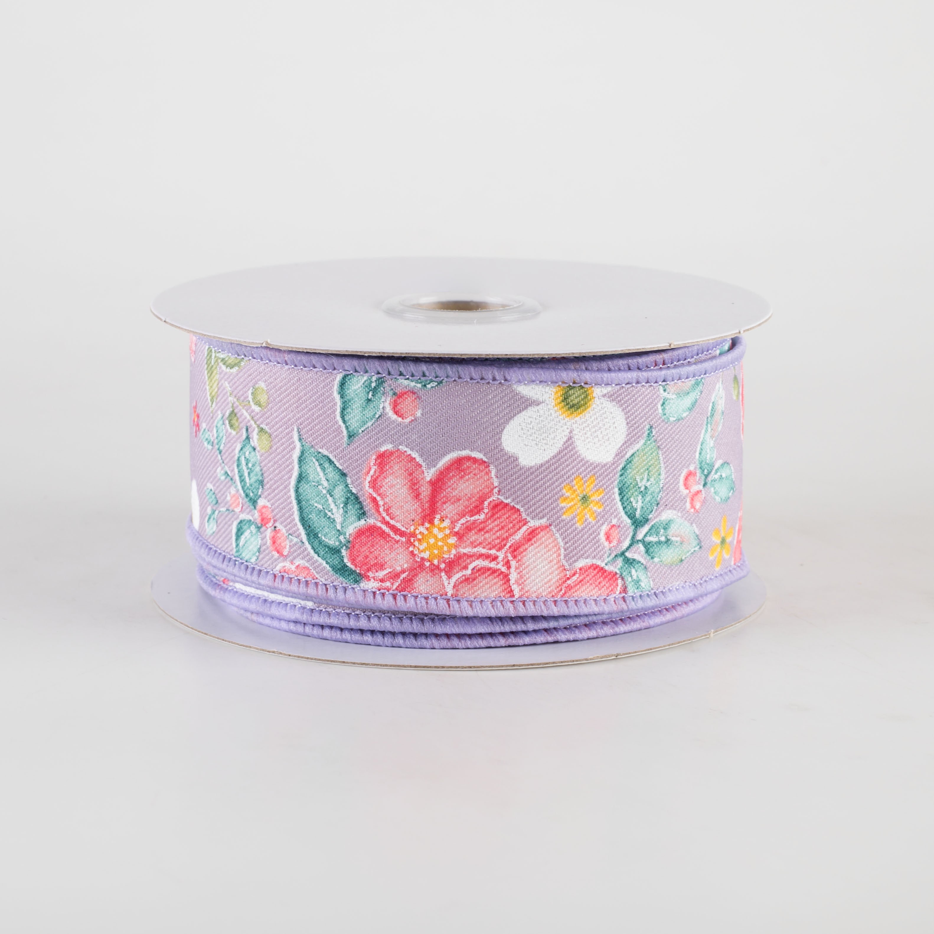 1.5" Watercolor Flowers Ribbon: Lavender, Dark Rose, Coral (10 Yards)