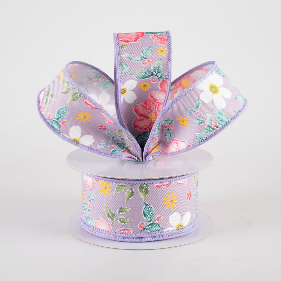 1.5" Watercolor Flowers Ribbon: Lavender, Dark Rose, Coral (10 Yards) Lifestyle Photo