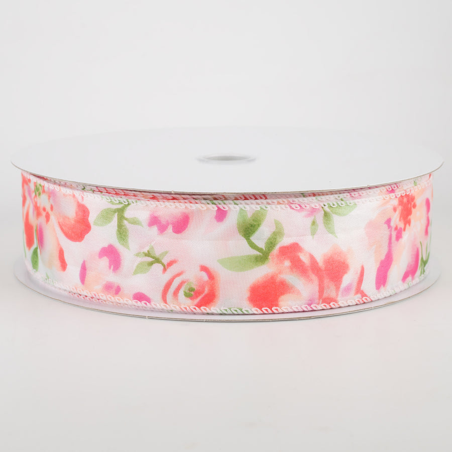1.5" Watercolor Roses Ribbon: Blush (50 Yards)
