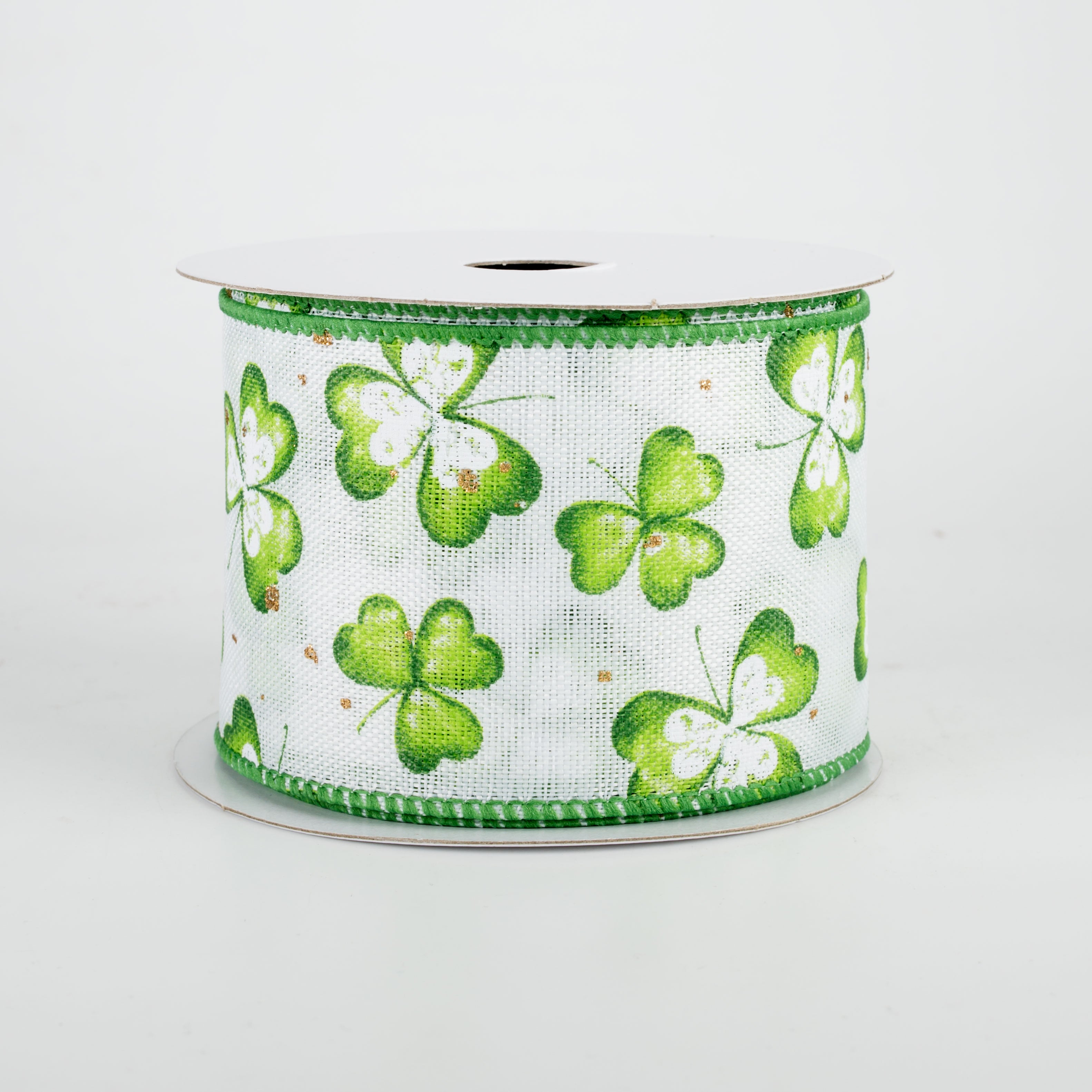 2.5" Watercolor Shamrocks Ribbon: White (10 Yards)