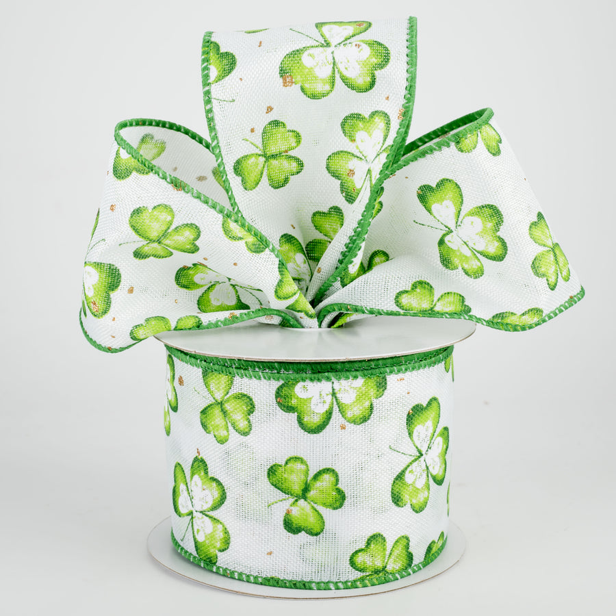 2.5" Watercolor Shamrocks Ribbon: White (10 Yards) Lifestyle Photo