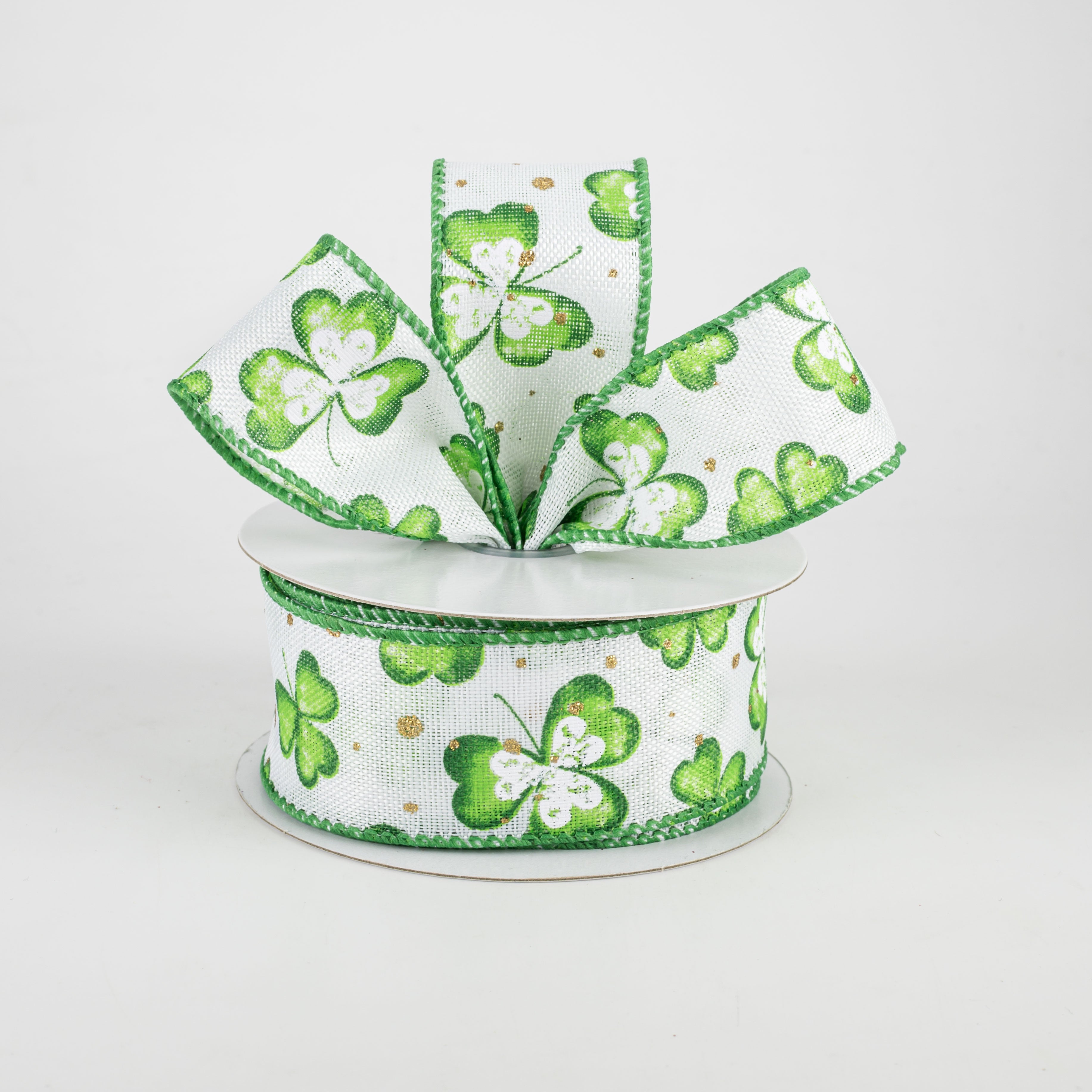 1.5" Watercolor Shamrocks Ribbon: White (10 Yards) Lifestyle Photo