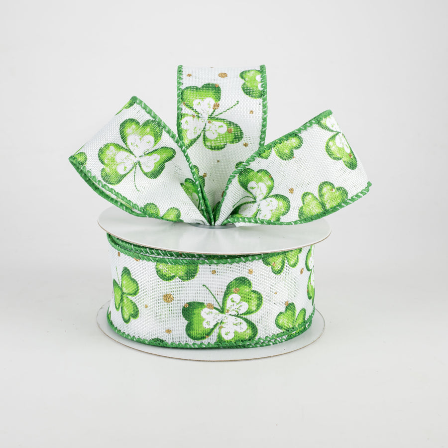 1.5" Watercolor Shamrocks Ribbon: White (10 Yards) Lifestyle Photo