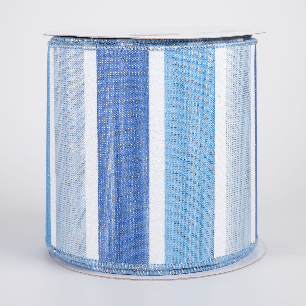 4" Watercolor Stripes & Metallic Ribbon: Blues, White & Silver (10 Yards) Item Number: RGH1398TJ