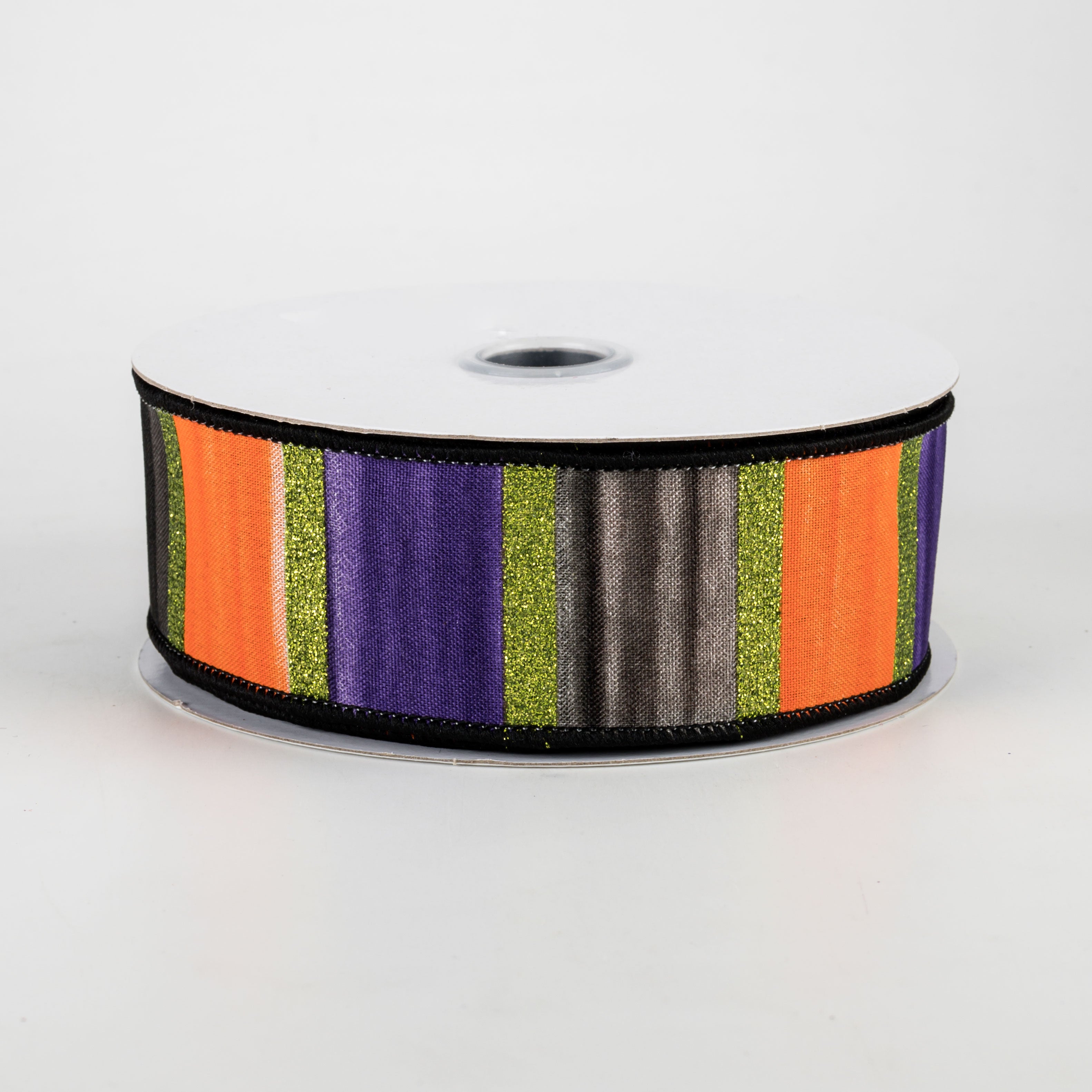1.5" Watercolor Stripes Ribbon: Purple, Black, Orange, Lime (10 Yards)