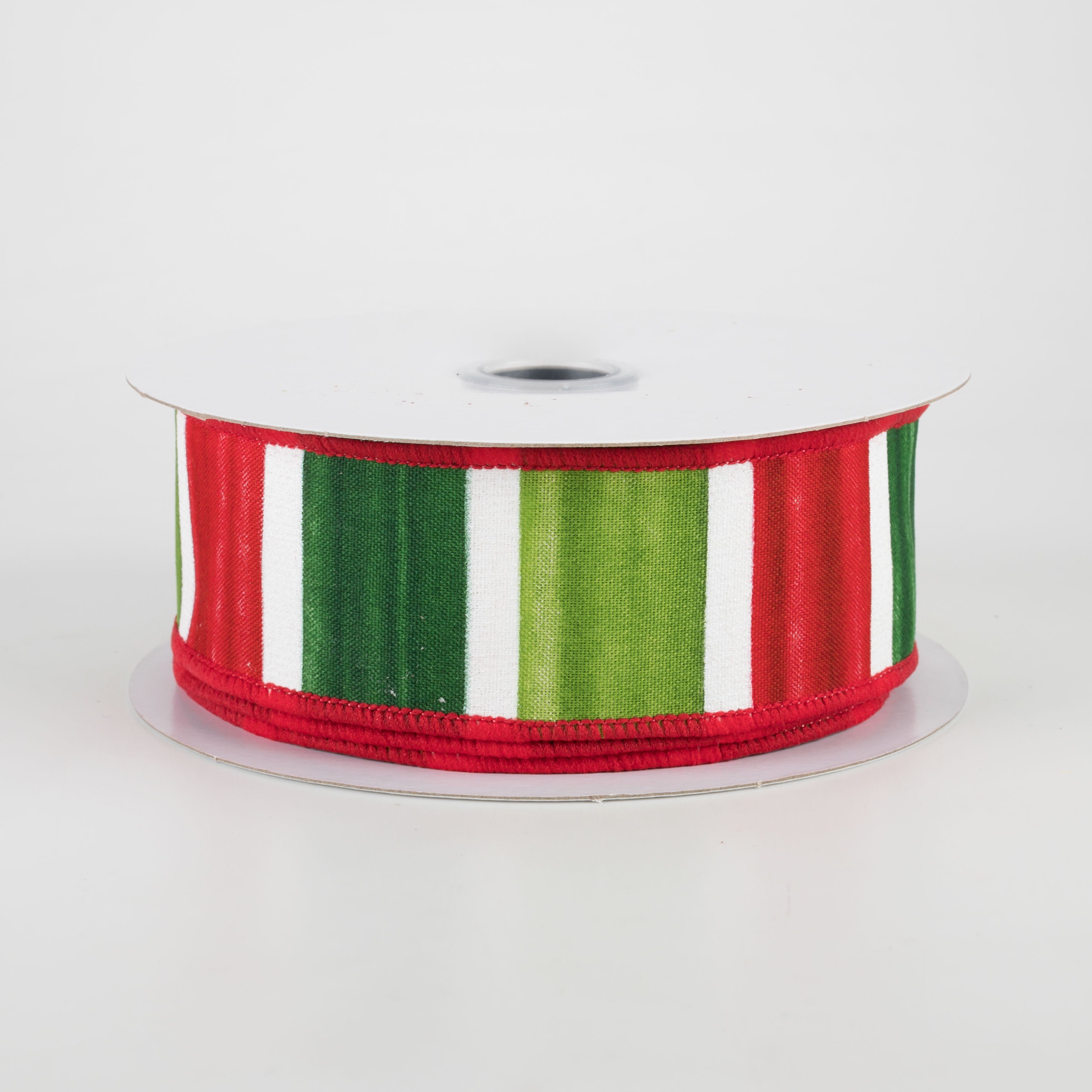 1.5" Watercolor Wide Stripe Ribbon: Red, Lime, Emerald, White (10 Yards)