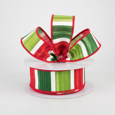 1.5" Watercolor Wide Stripe Ribbon: Red, Lime, Emerald, White (10 Yards) Lifestyle Photo