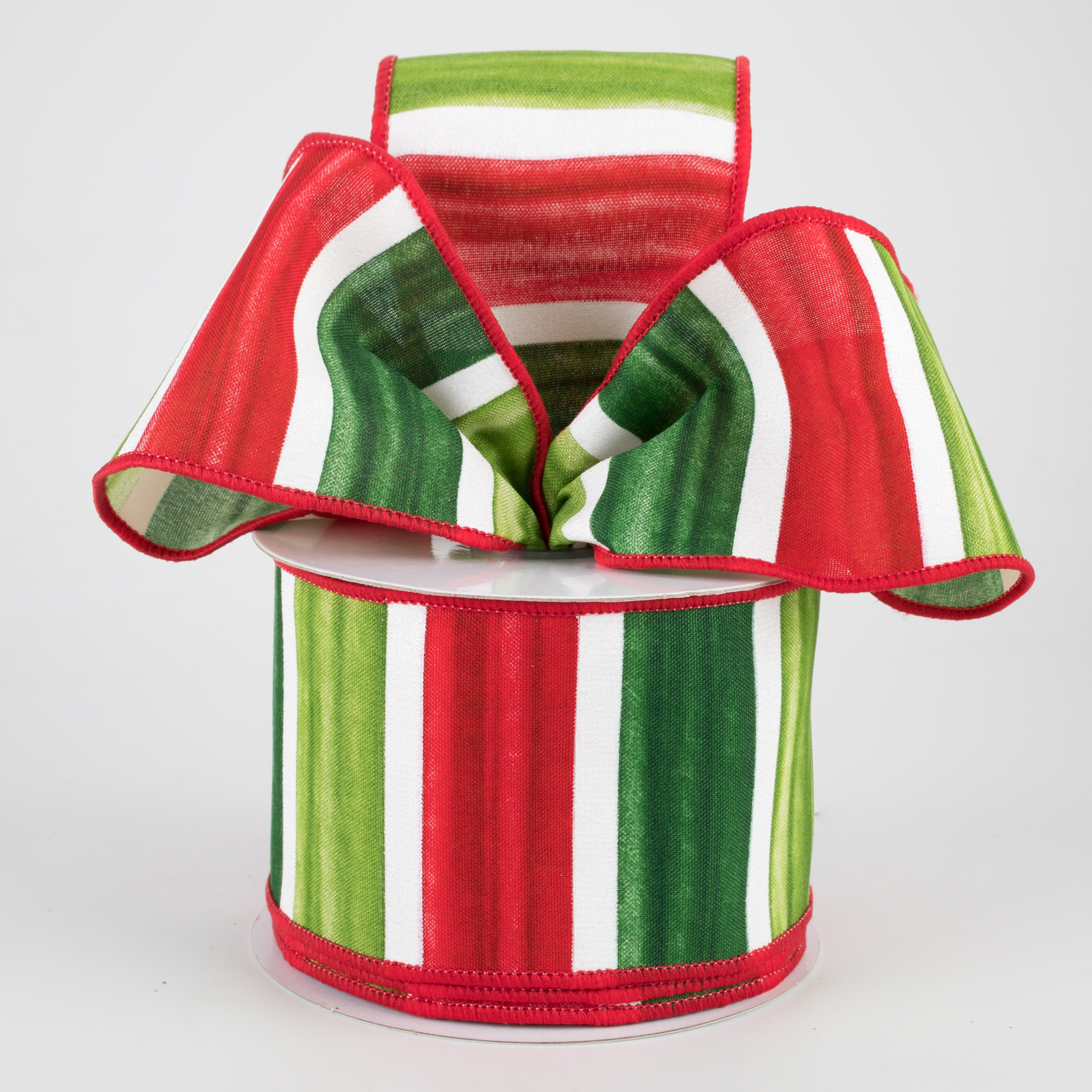 2.5" Watercolor Wide Stripe Ribbon: Red, Lime, Emerald, White (10 Yards) Lifestyle Photo