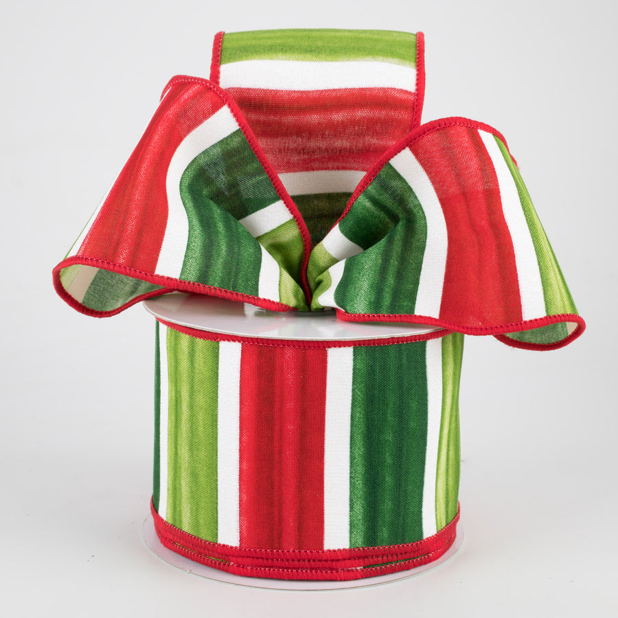 2.5" Watercolor Wide Stripe Ribbon: Red, Lime, Emerald, White (10 Yards) Lifestyle Photo
