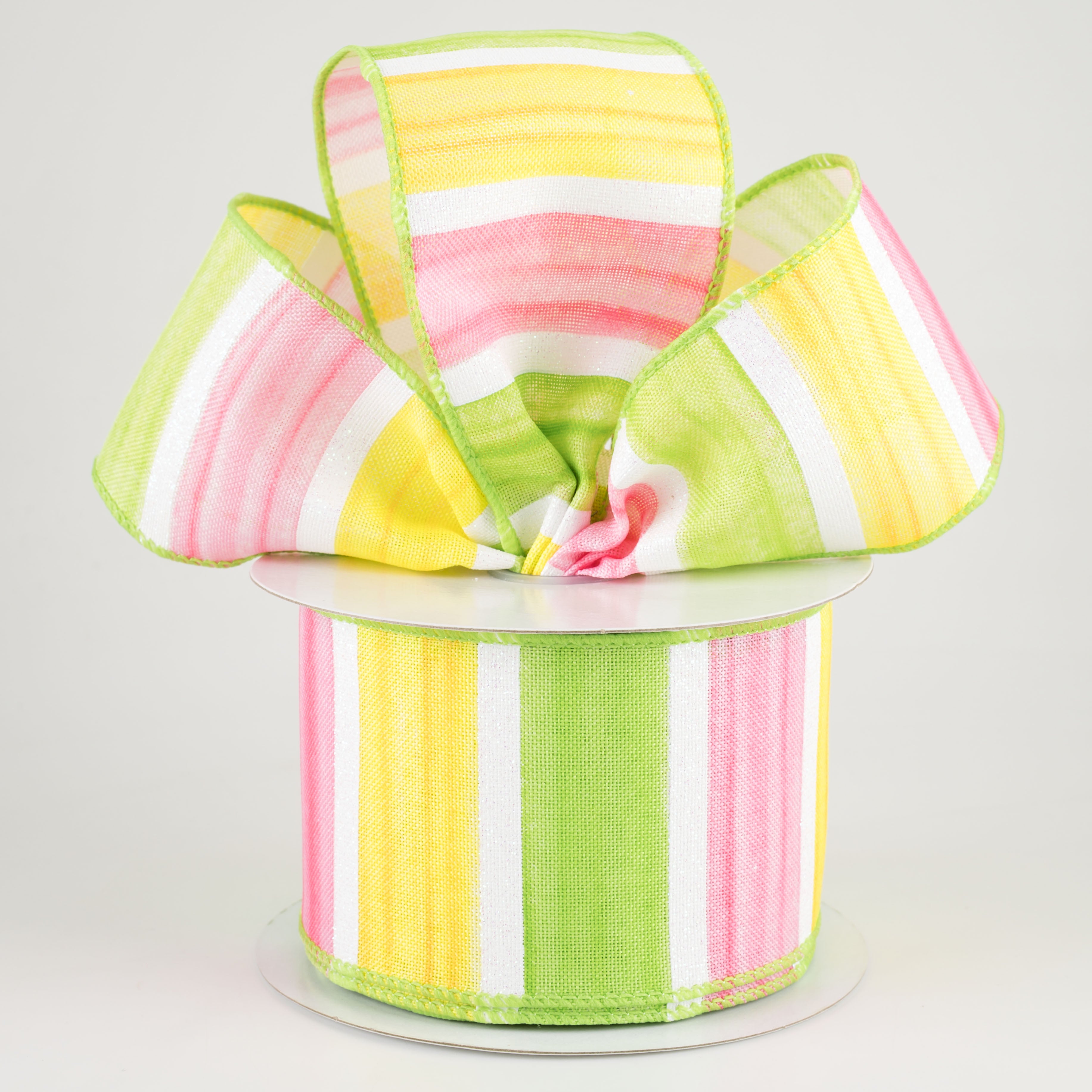2.5" Watercolor Wide Stripe Ribbon: Yellow, Pink, Green, White (10 Yards) Lifestyle Photo