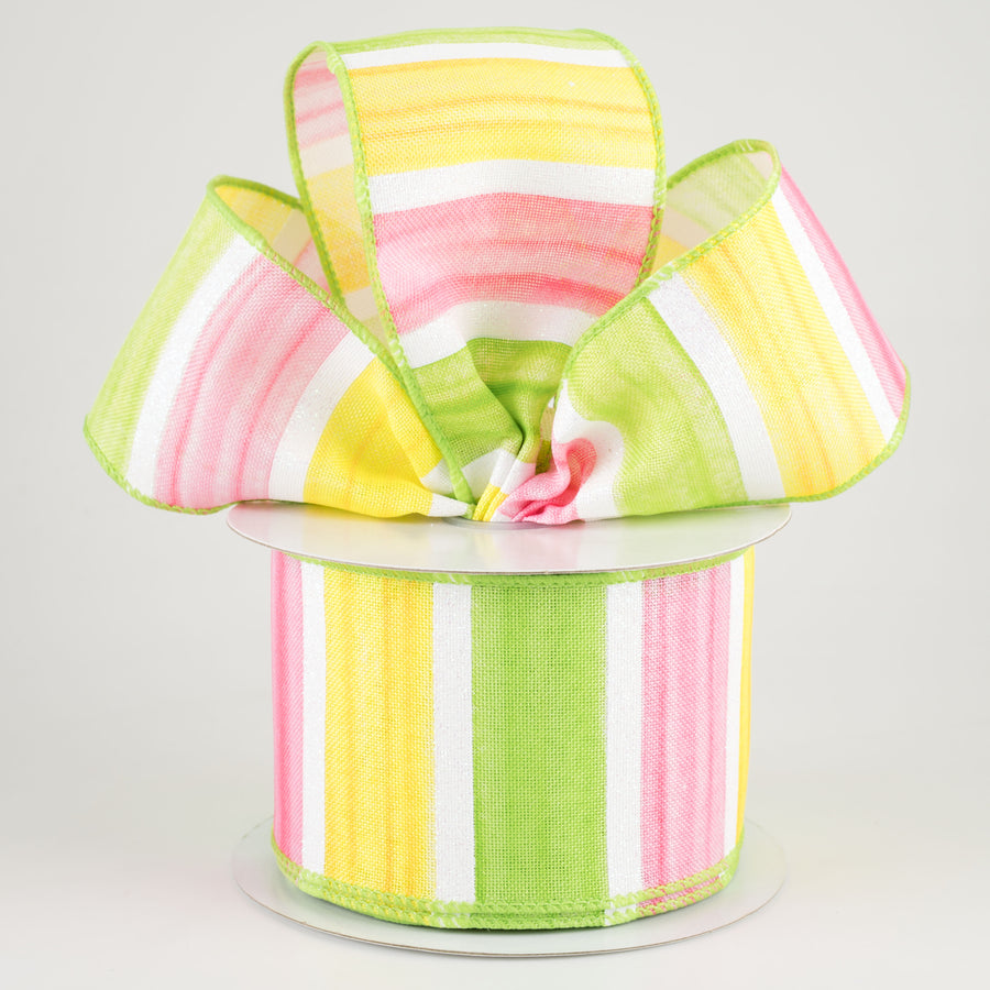2.5" Watercolor Wide Stripe Ribbon: Yellow, Pink, Green, White (10 Yards) Lifestyle Photo