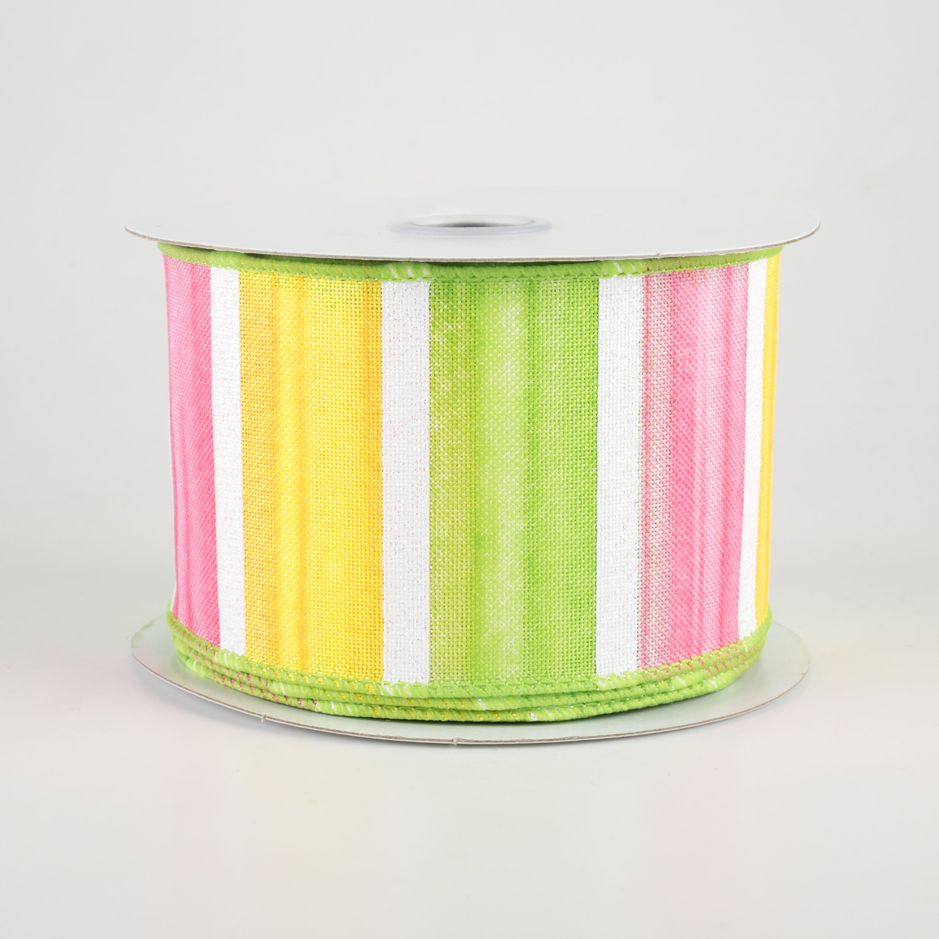 2.5" Watercolor Wide Stripe Ribbon: Yellow, Pink, Green, White (10 Yards)