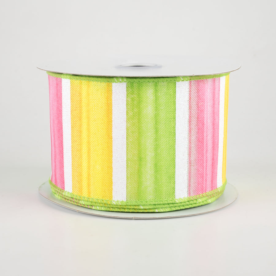 2.5" Watercolor Wide Stripe Ribbon: Yellow, Pink, Green, White (10 Yards)