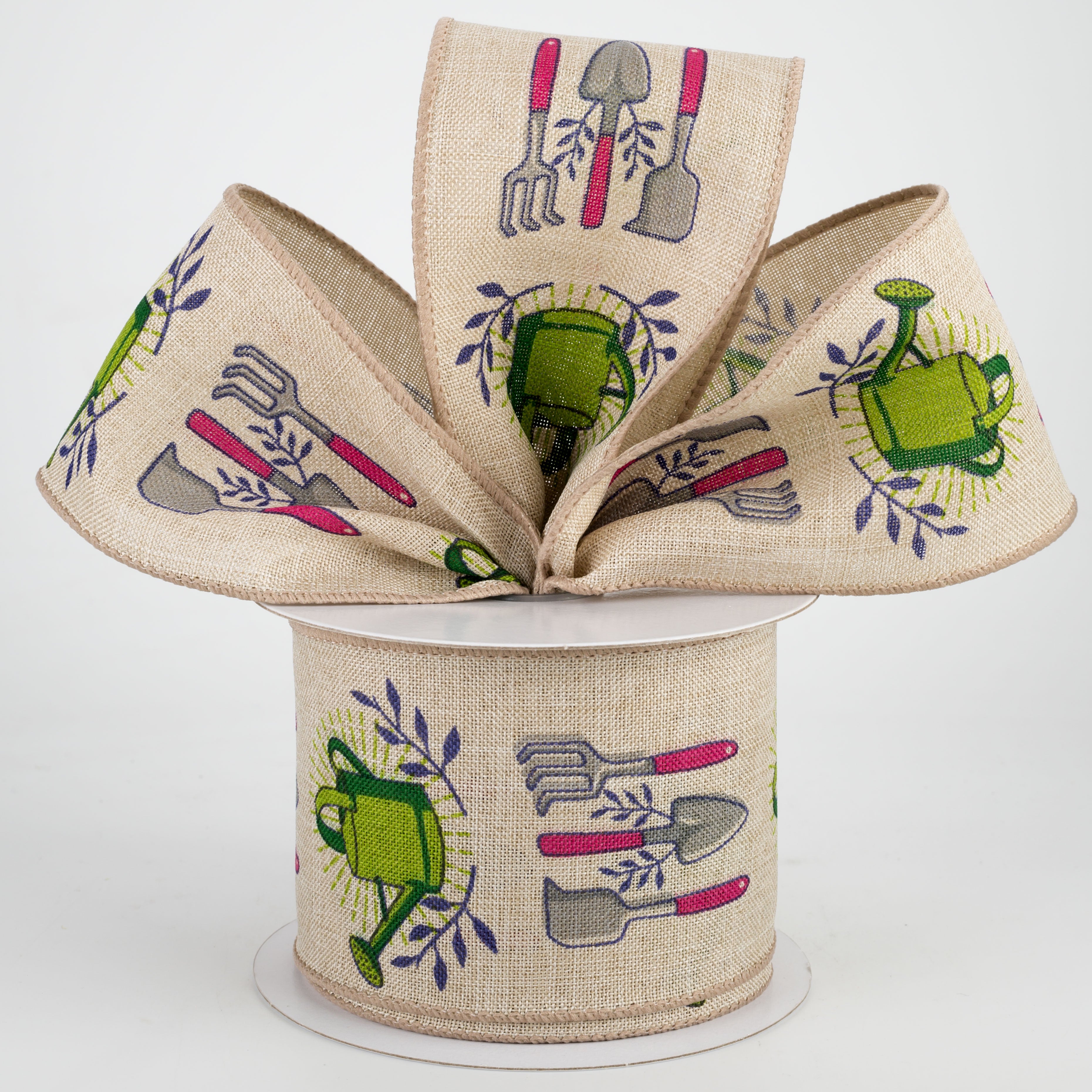 2.5" Watering Can & Garden Tools Ribbon: Natural (10 Yards) Lifestyle Photo