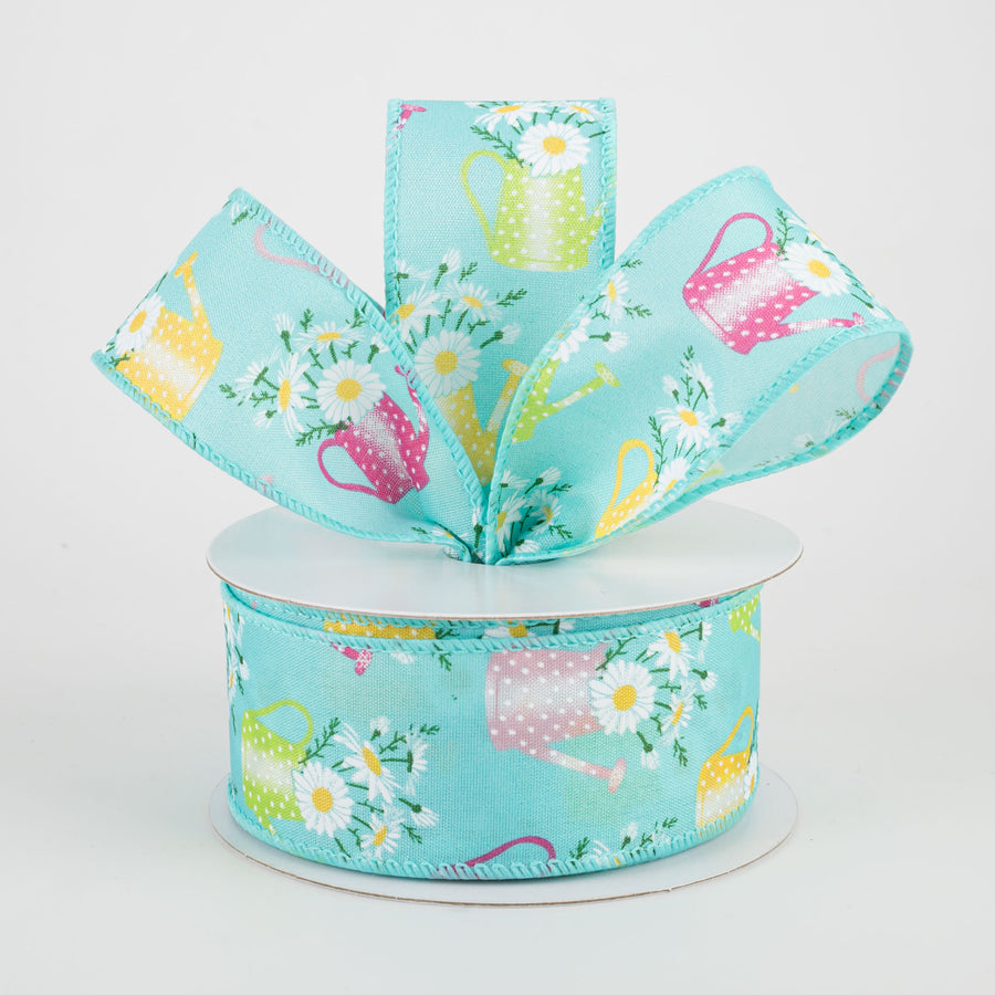 1.5" Watering Can Ribbon: Aqua (10 Yards) Lifestyle Photo