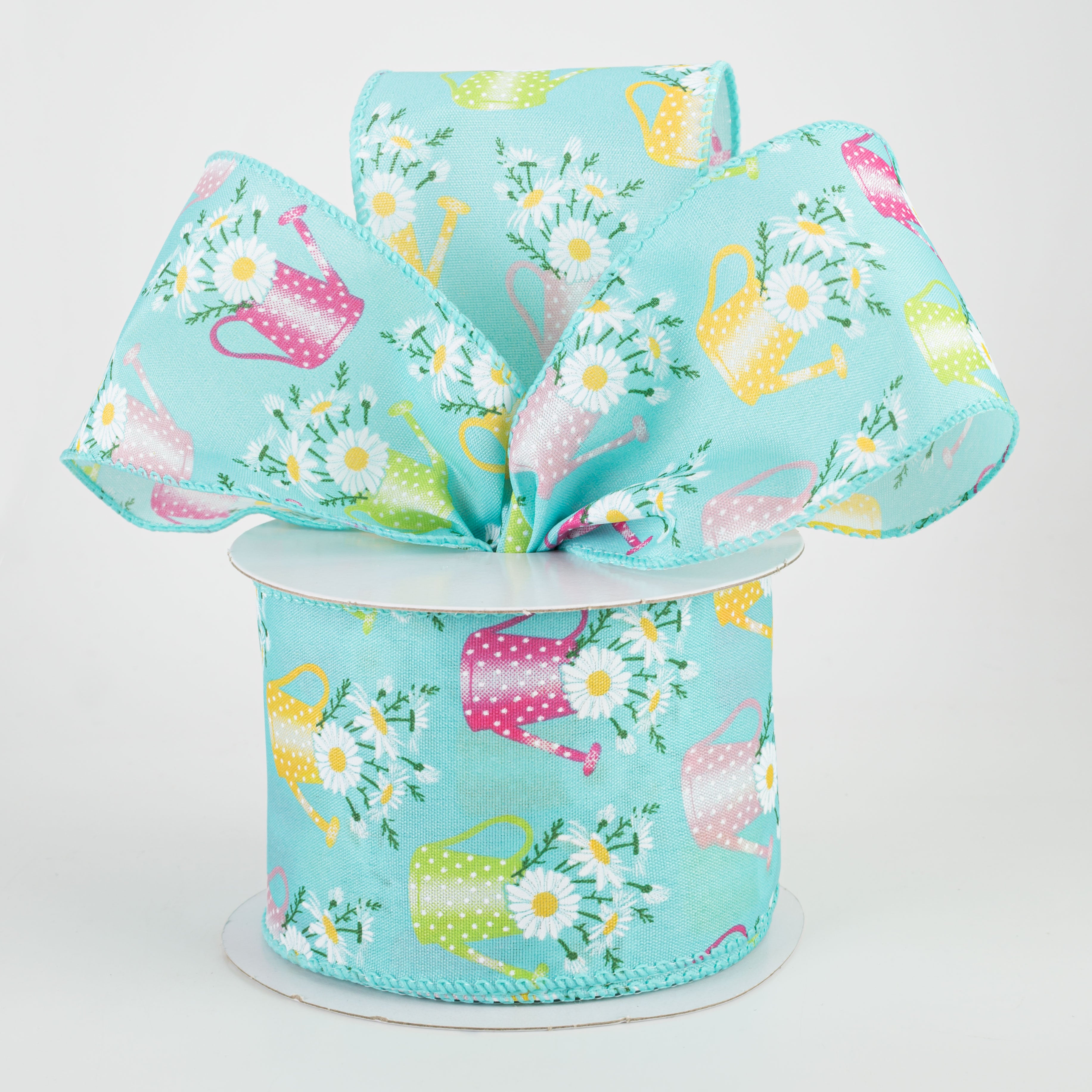 2.5" Watering Can Ribbon: Aqua (10 Yards) Lifestyle Photo
