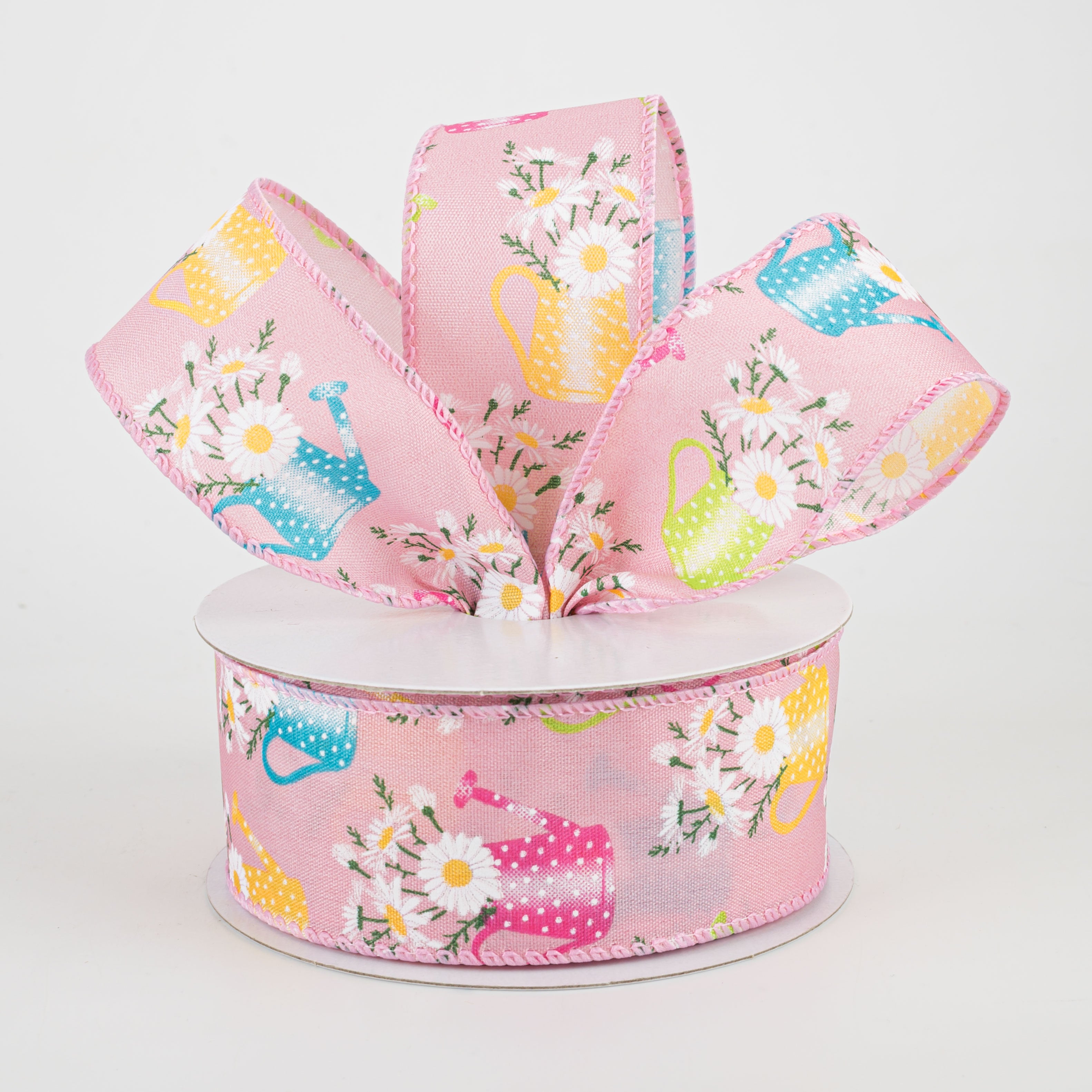 1.5" Watering Can Ribbon: Pink (10 Yards) Lifestyle Photo