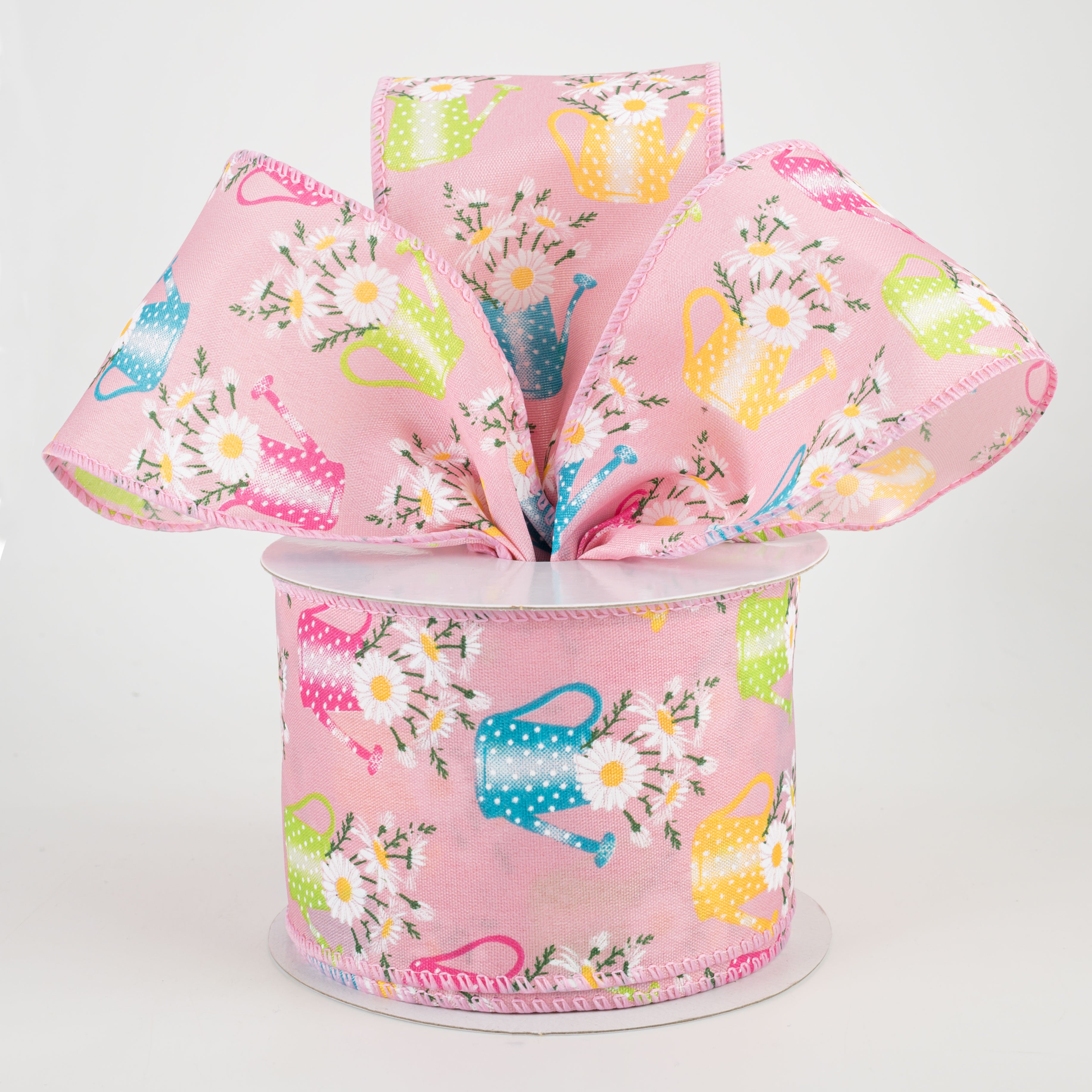 2.5" Watering Can Ribbon: Pink (10 Yards) Lifestyle Photo