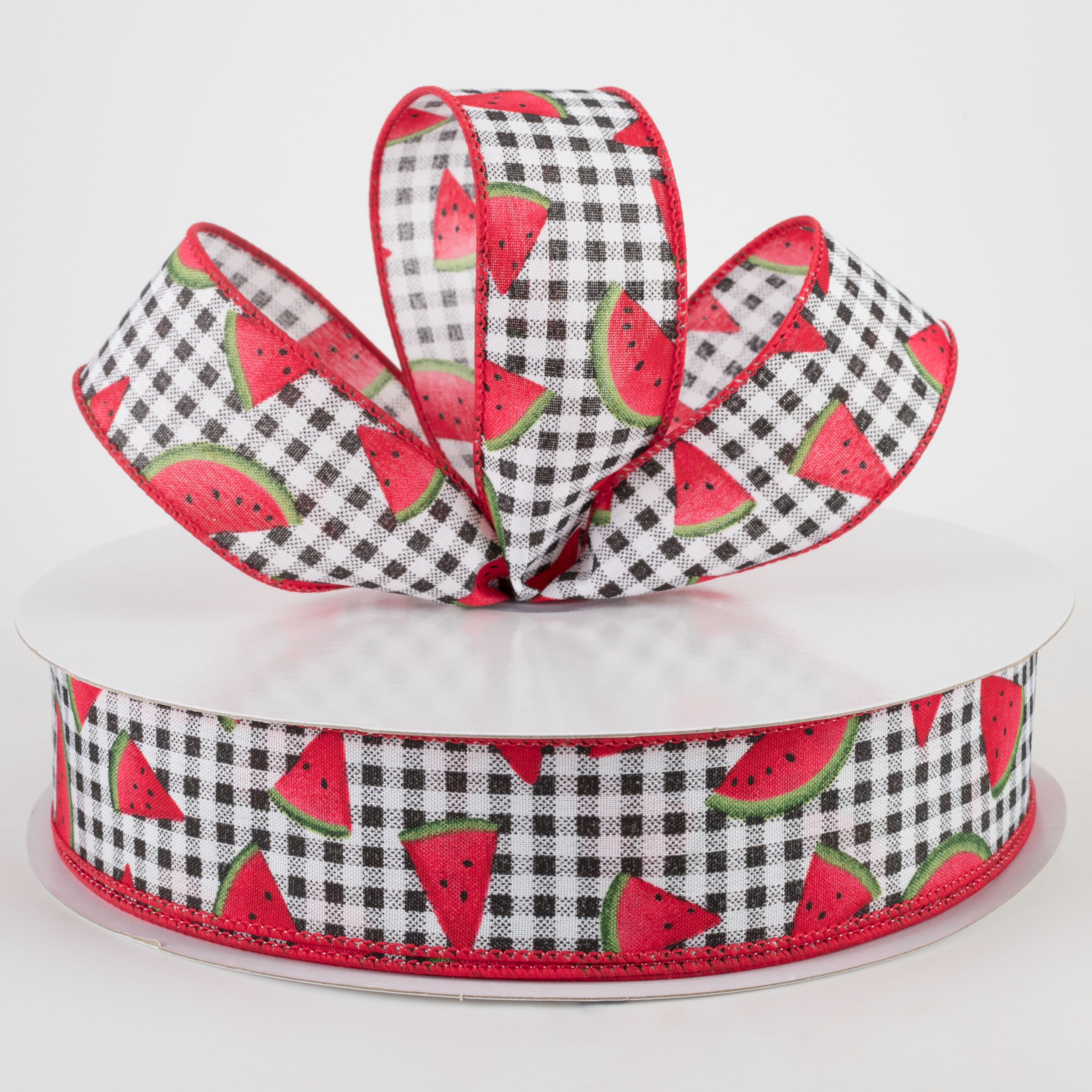1.5" Watermelon Slice Gingham Ribbon (50 Yards) Lifestyle Photo
