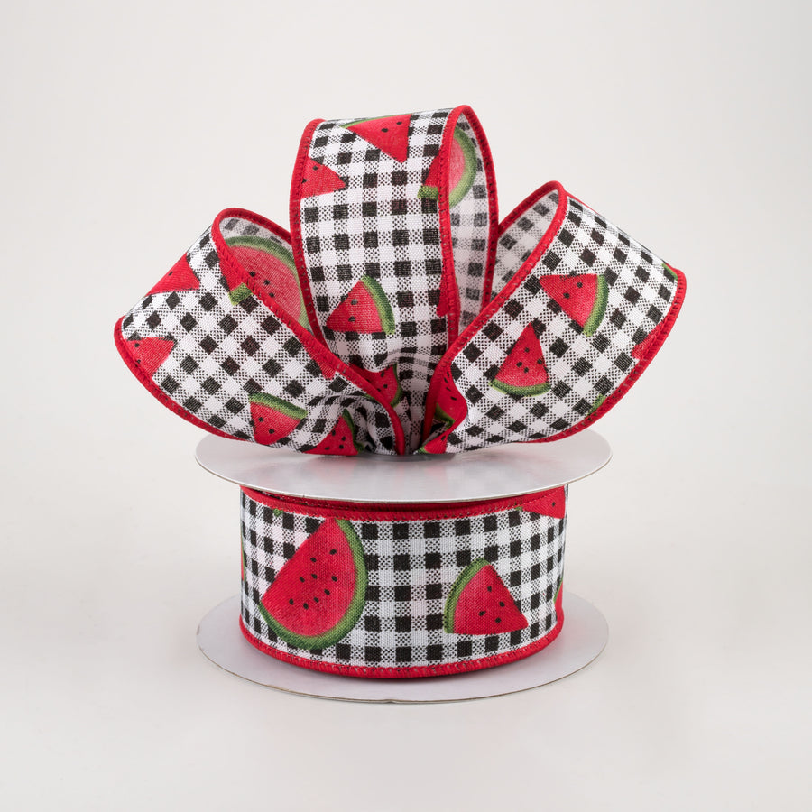 1.5" Watermelon Slice Gingham Ribbon (10 Yards) Lifestyle Photo