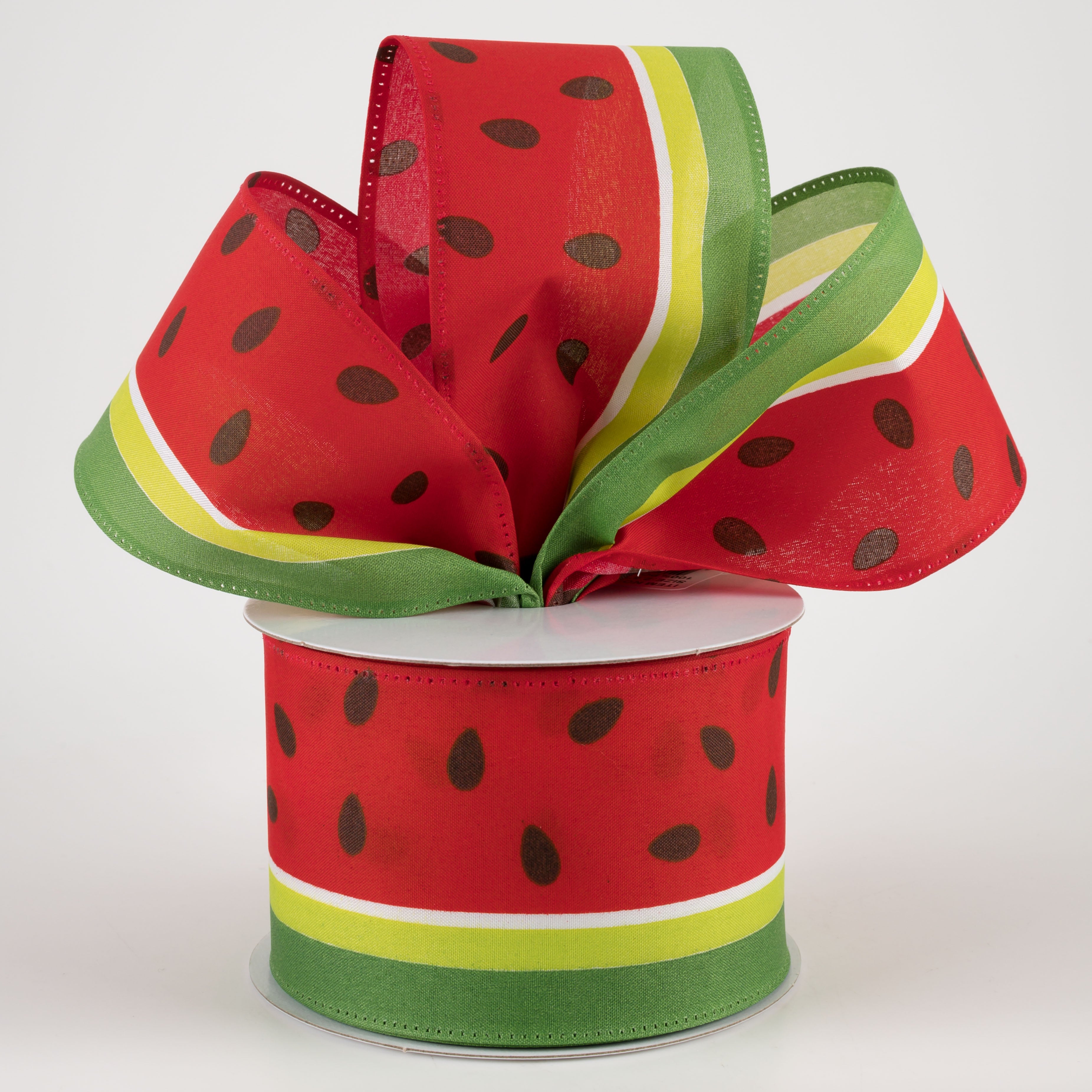 2.5" Watermelon Slice Satin Stripe Ribbon (10 Yards) Lifestyle Photo