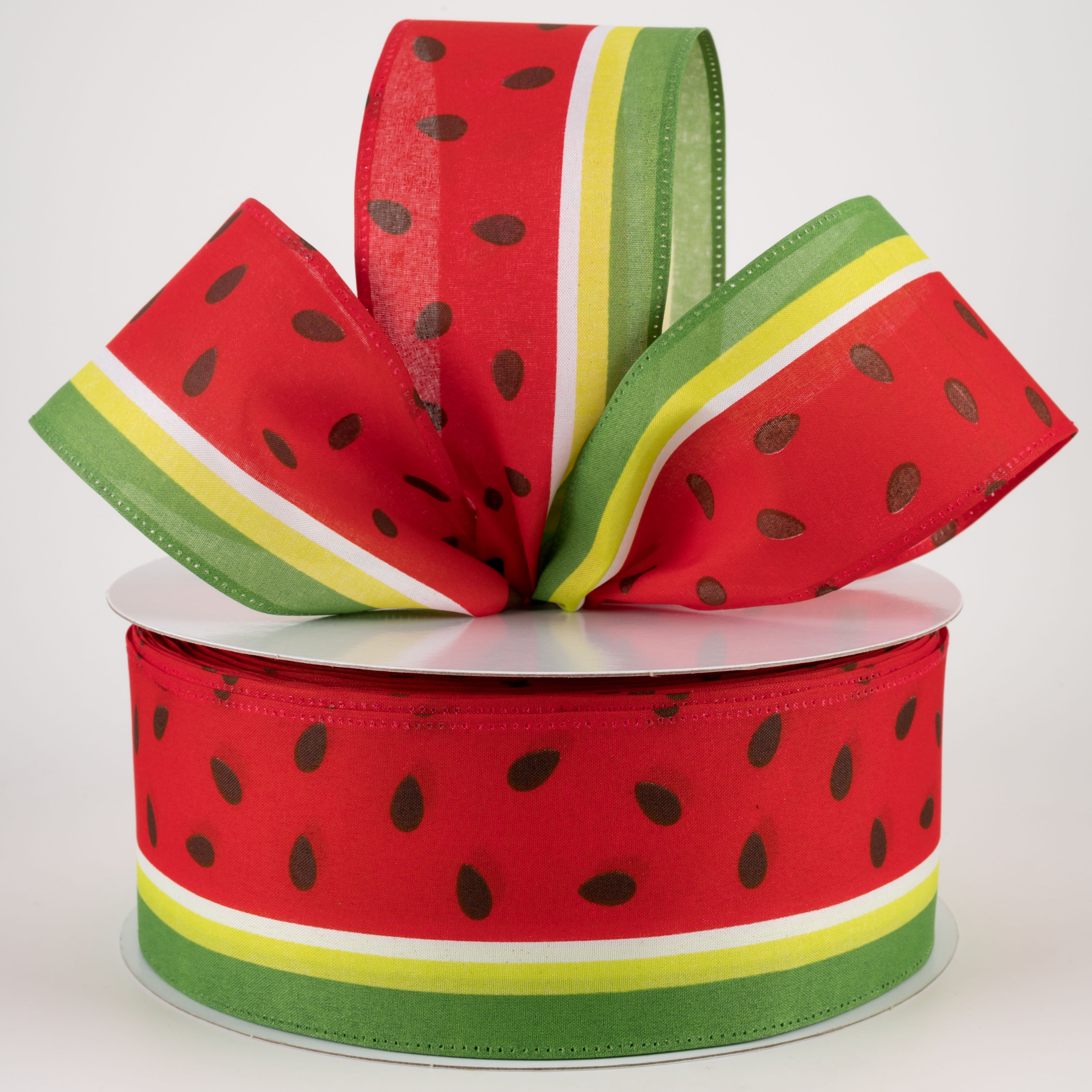 2.5" Watermelon Slice Satin Stripe Ribbon (50 Yards) Lifestyle Photo