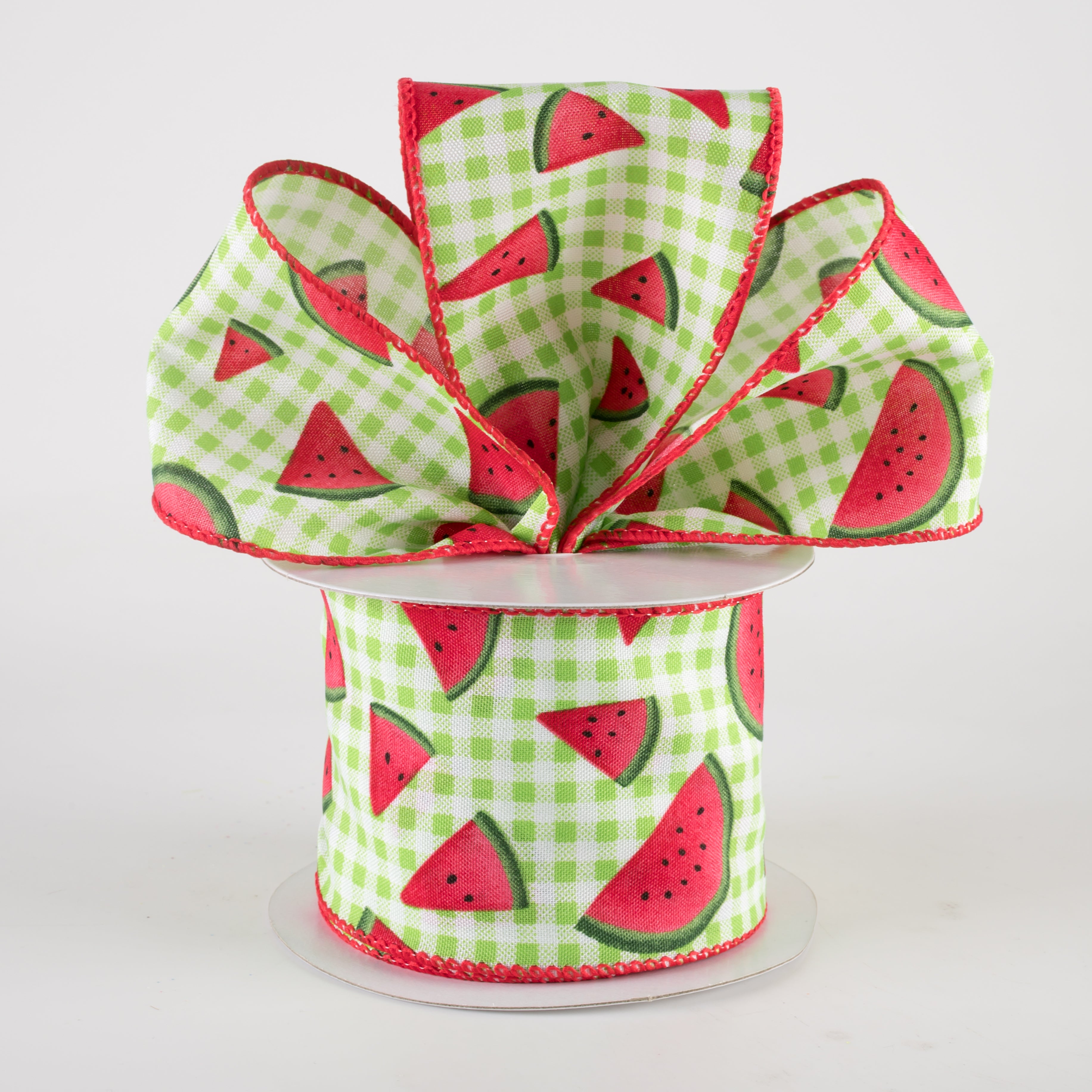 2.5" Watermelon Slices Gingham Ribbon: Lime Green (10 Yards) Lifestyle Photo