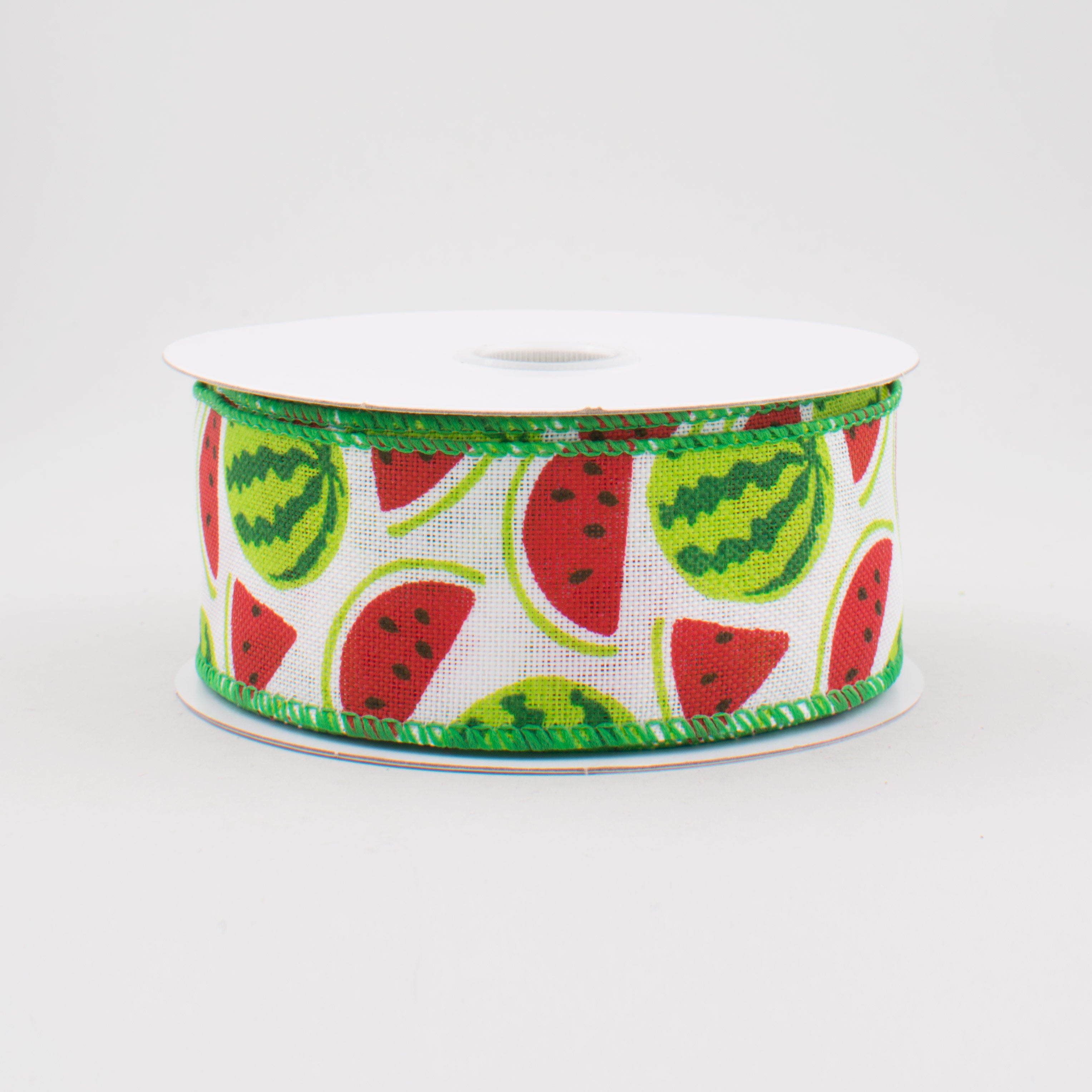 1.5" Watermelon Slices Royal Canvas Ribbon: White, Red, Green (10 Yards)