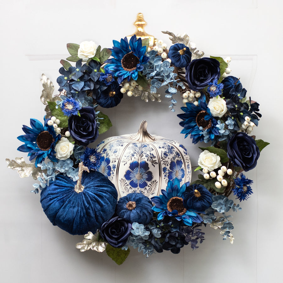 10" Waterproof Accent: Blue Floral Pumpkin Lifestyle Photo