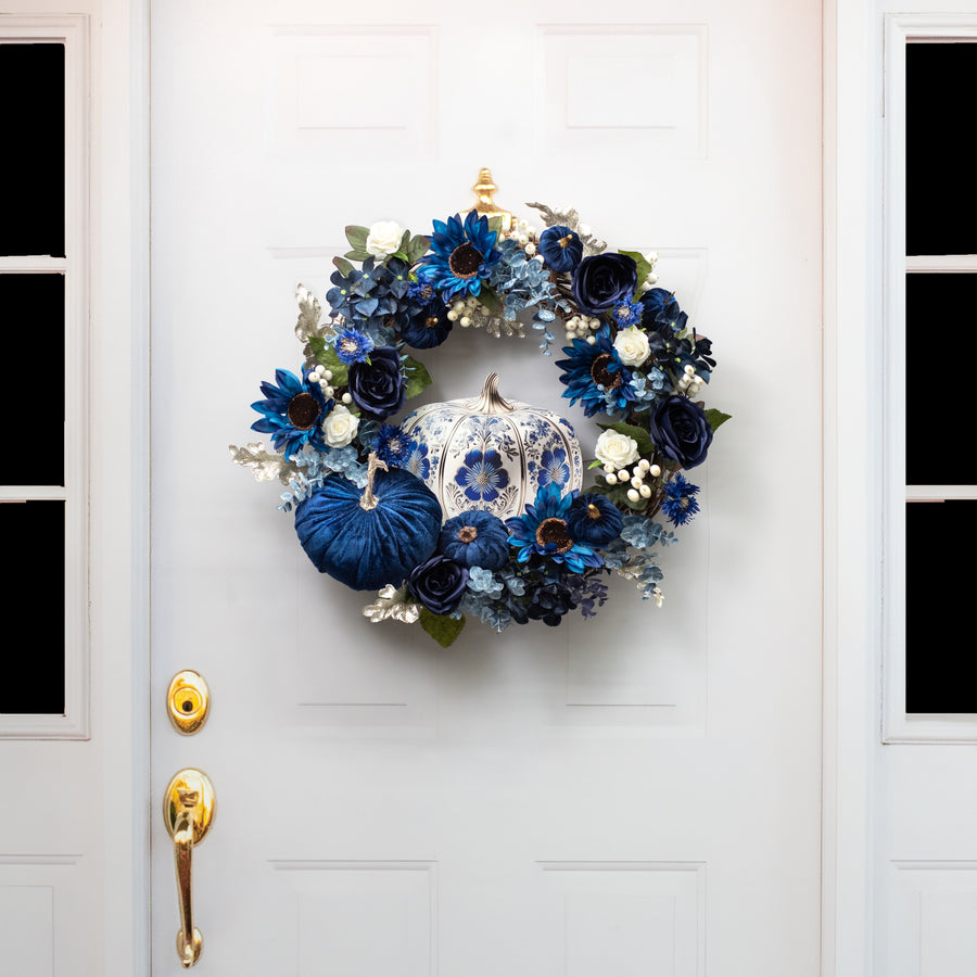 10" Waterproof Accent: Blue Floral Pumpkin detail photo 4