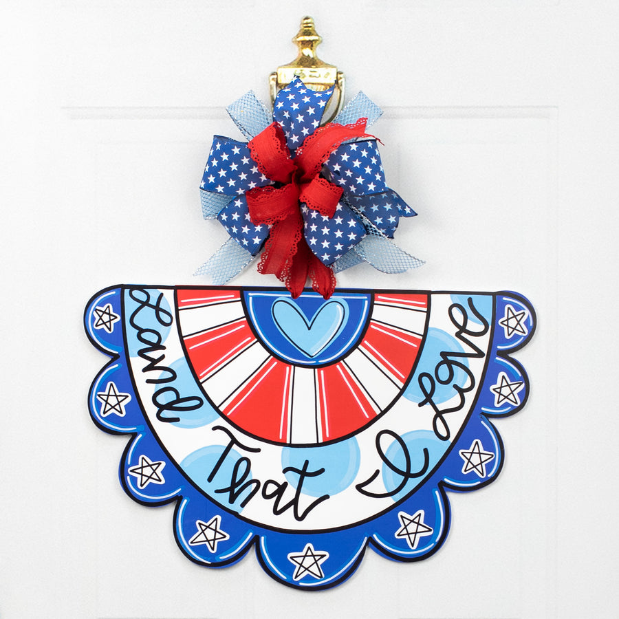 21" Waterproof Door Hanger: Land That I Love Bunting Flag Lifestyle Photo