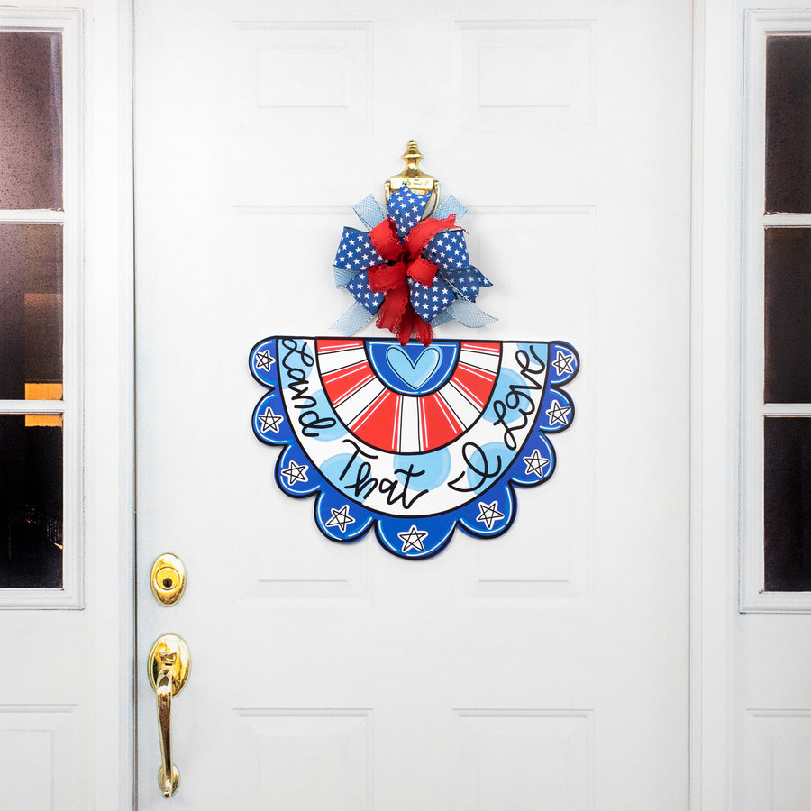 21" Waterproof Door Hanger: Land That I Love Bunting Flag detail photo 4