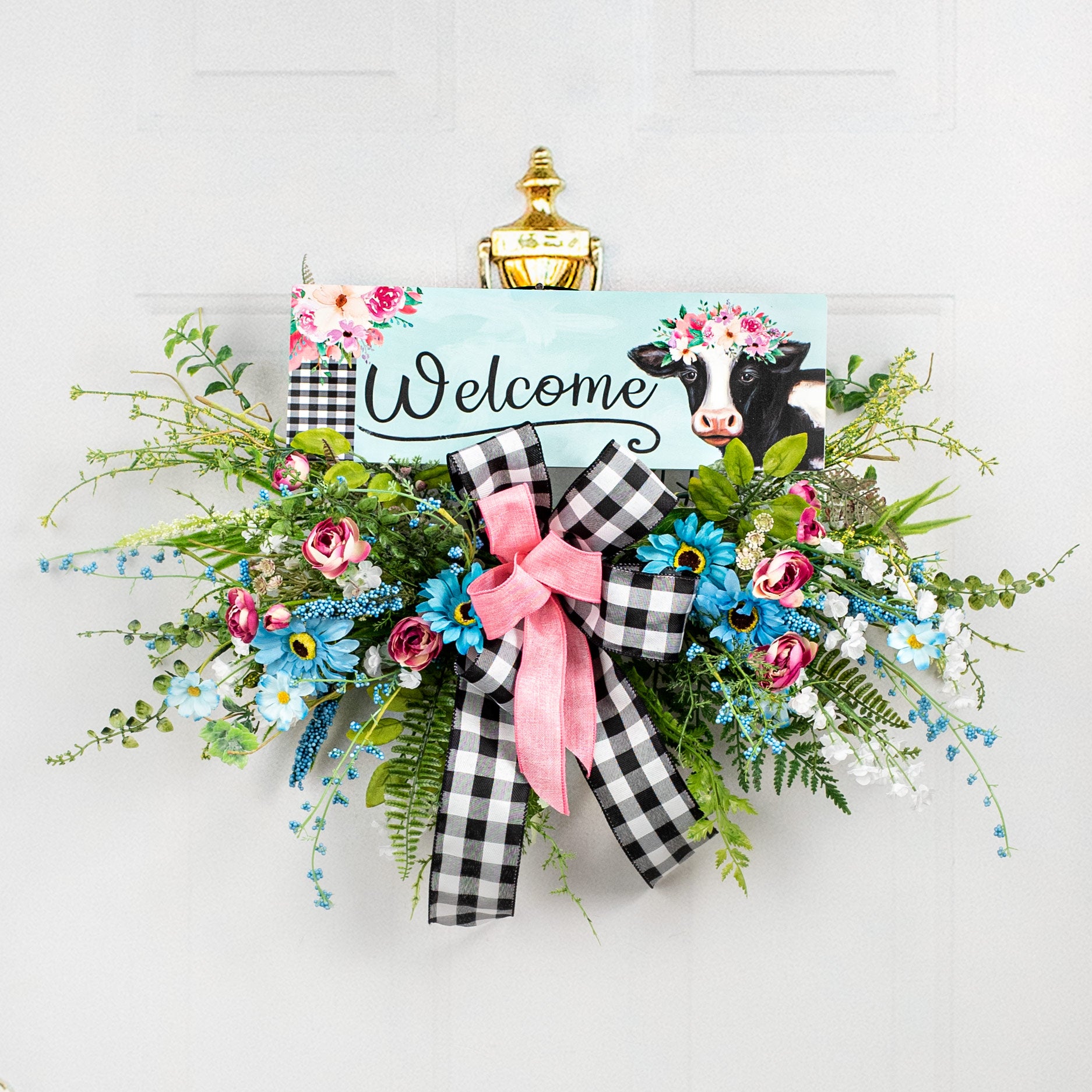 Waterproof Floral Cow Signature Sign (5" x 15") Lifestyle Photo