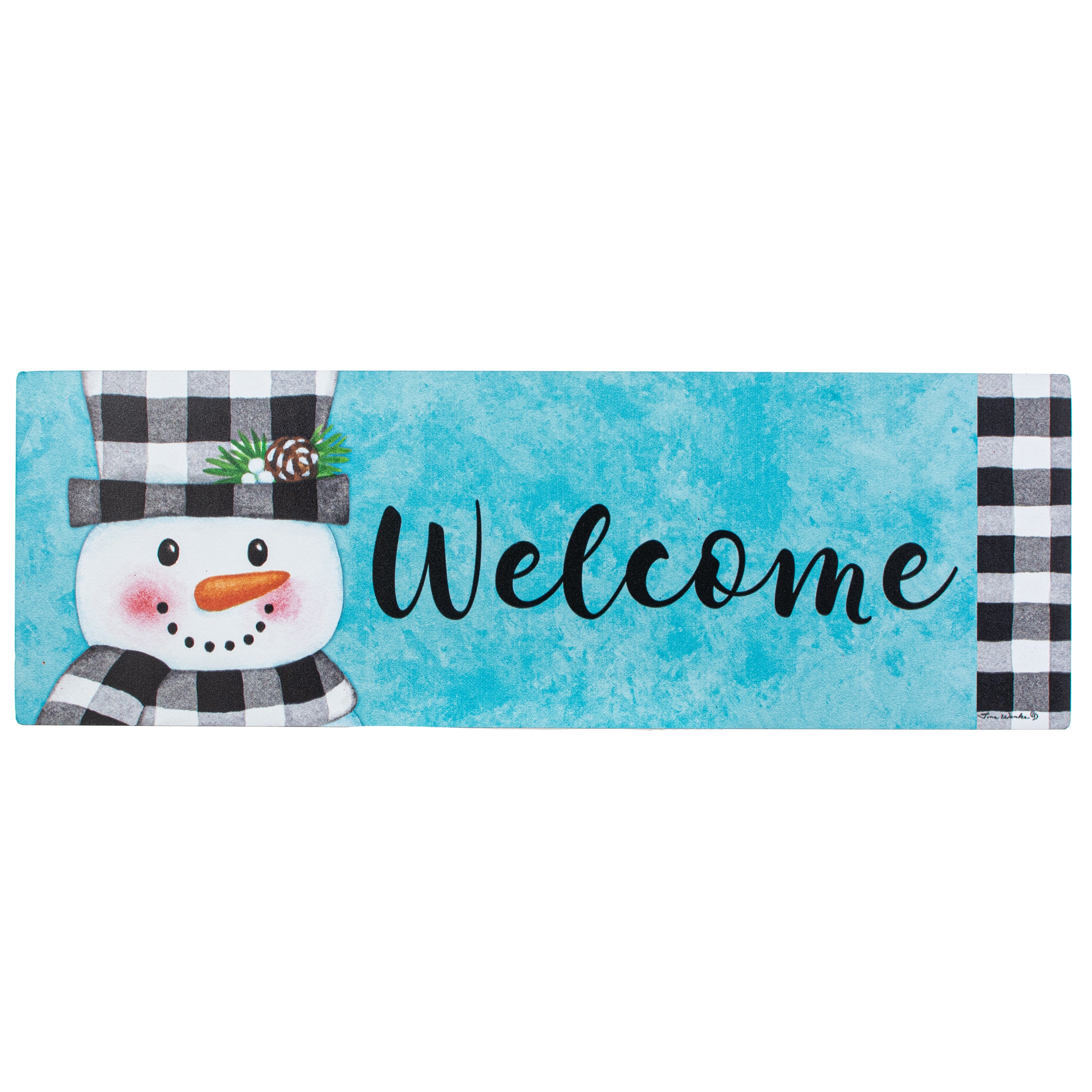 Waterproof Gingham Snowman Welcome Sign (5" x 15") Item Number: 4426SS