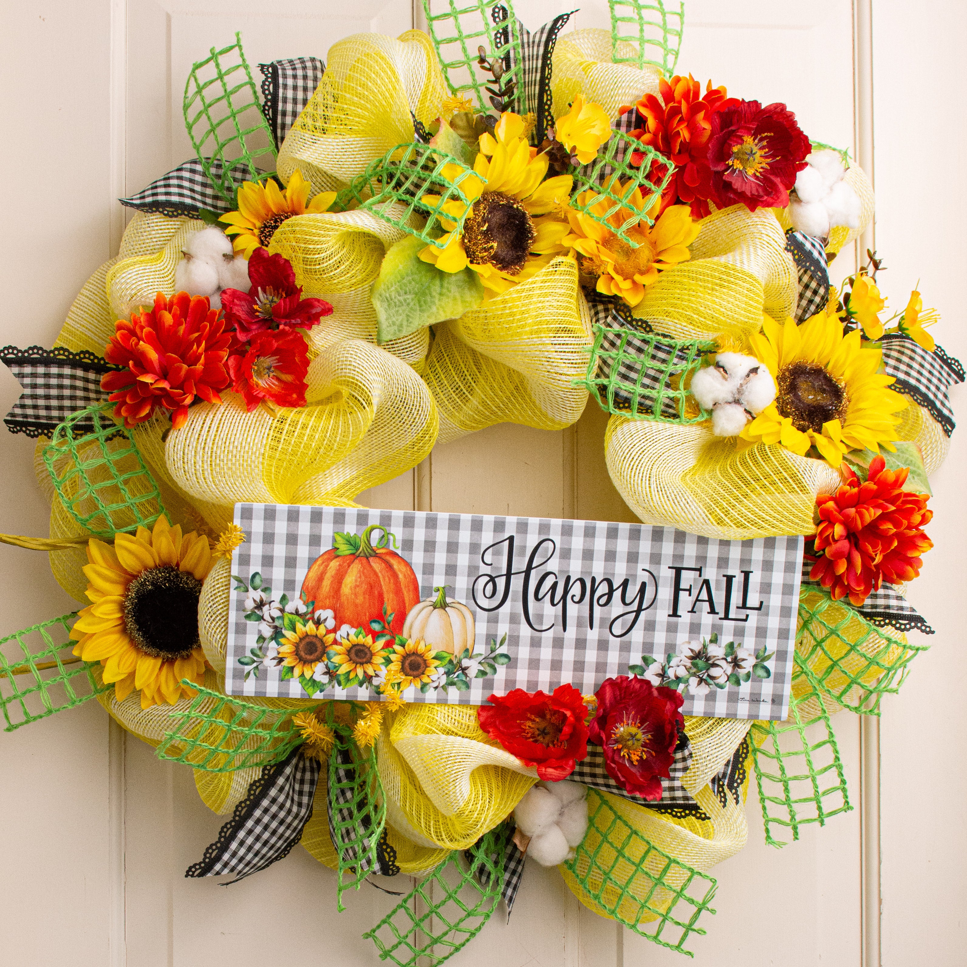 Waterproof Pumpkins & Grey Gingham Sign (5" X15") Lifestyle Photo