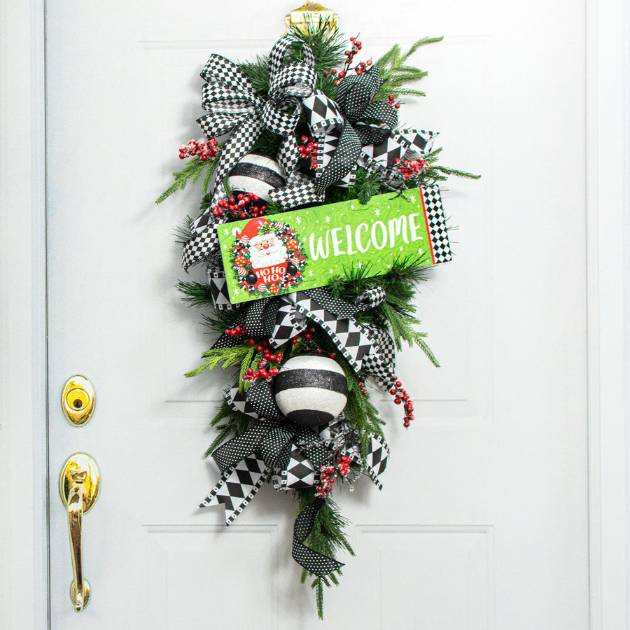 Waterproof Santa Wreath Welcome Signature Sign (5" x 15") Lifestyle Photo