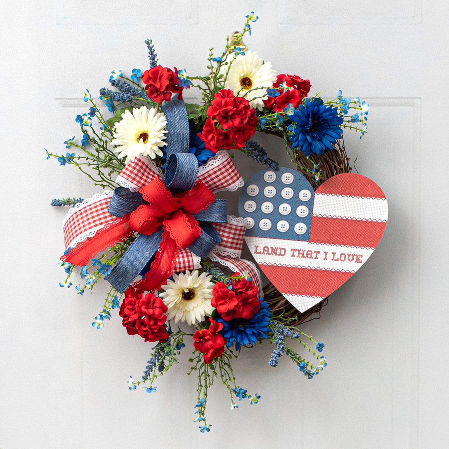 9.4" Waterproof Sign: Cross Stitch Fabric Patriotic Heart Lifestyle Photo