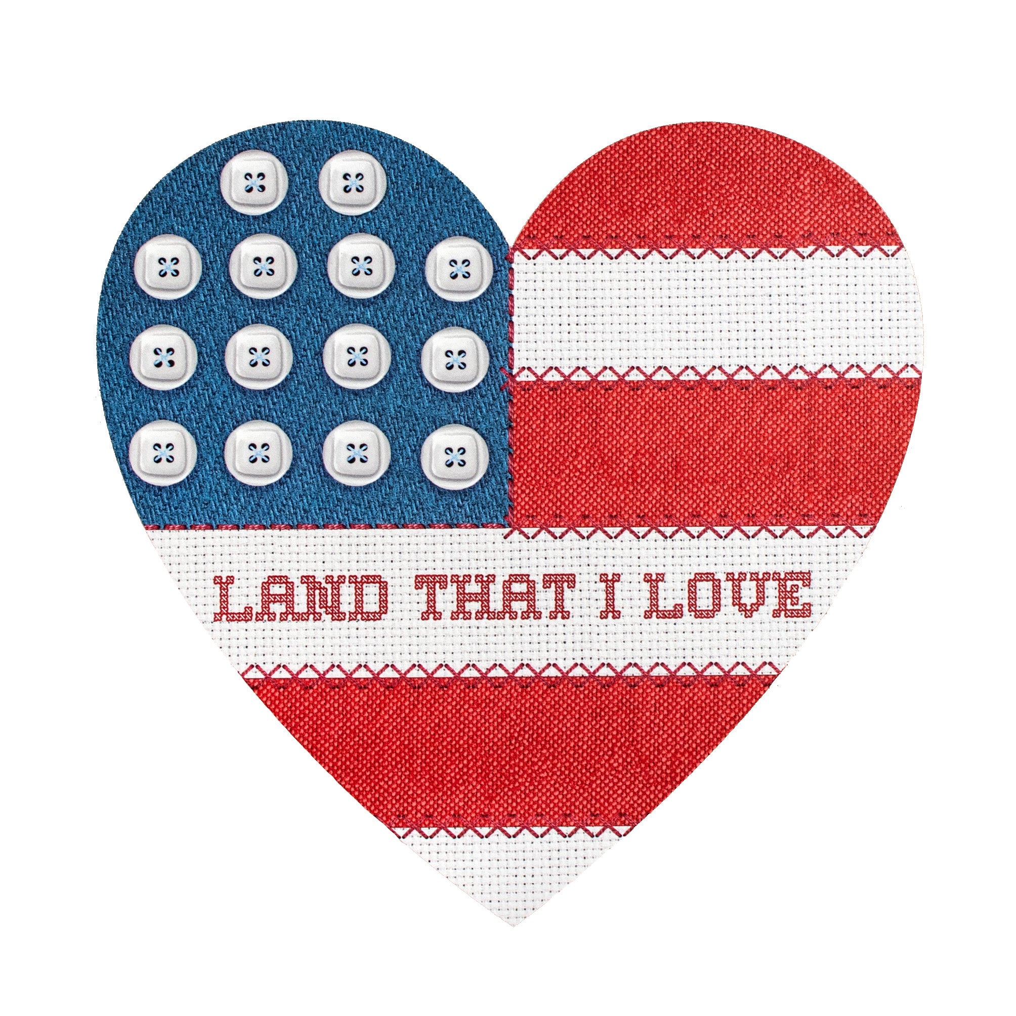 9.4" Waterproof Sign: Cross Stitch Fabric Patriotic Heart Item Number: CD1078NH