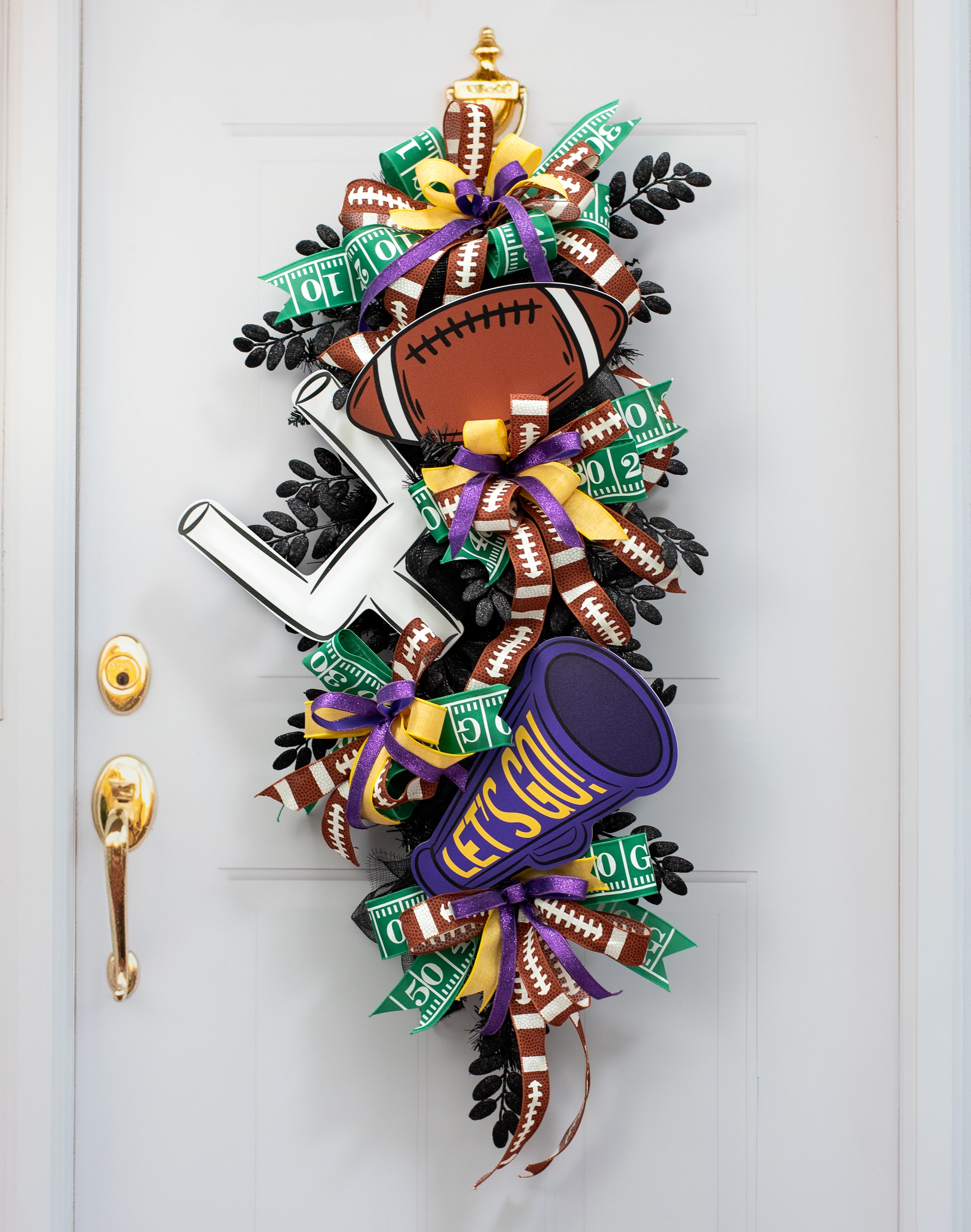 12" Waterproof Accent Sign: Doodle Cheer Megaphone Purple & Golden Yellow Lifestyle Photo