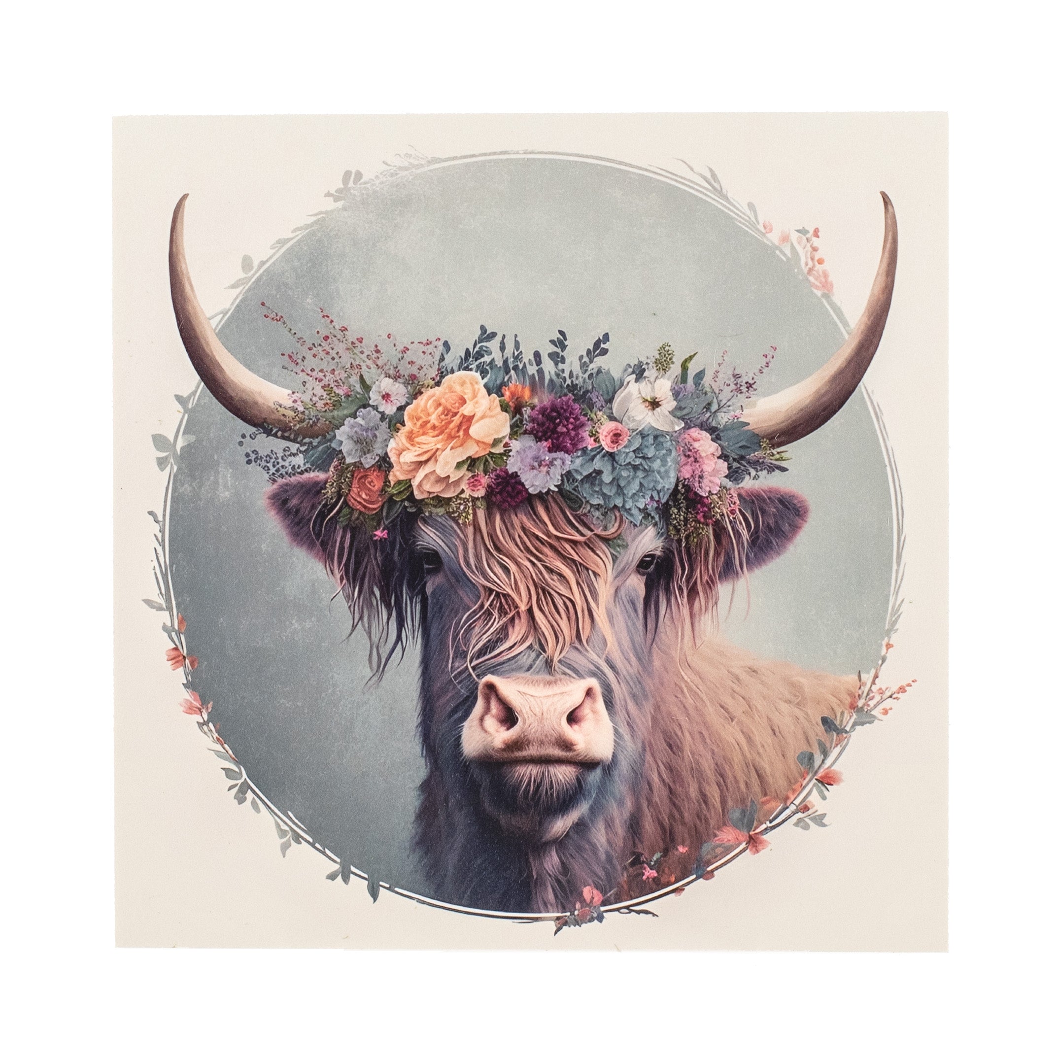 9"  Waterproof Sign: Floral Highland Cow Item Number: CD1035NH