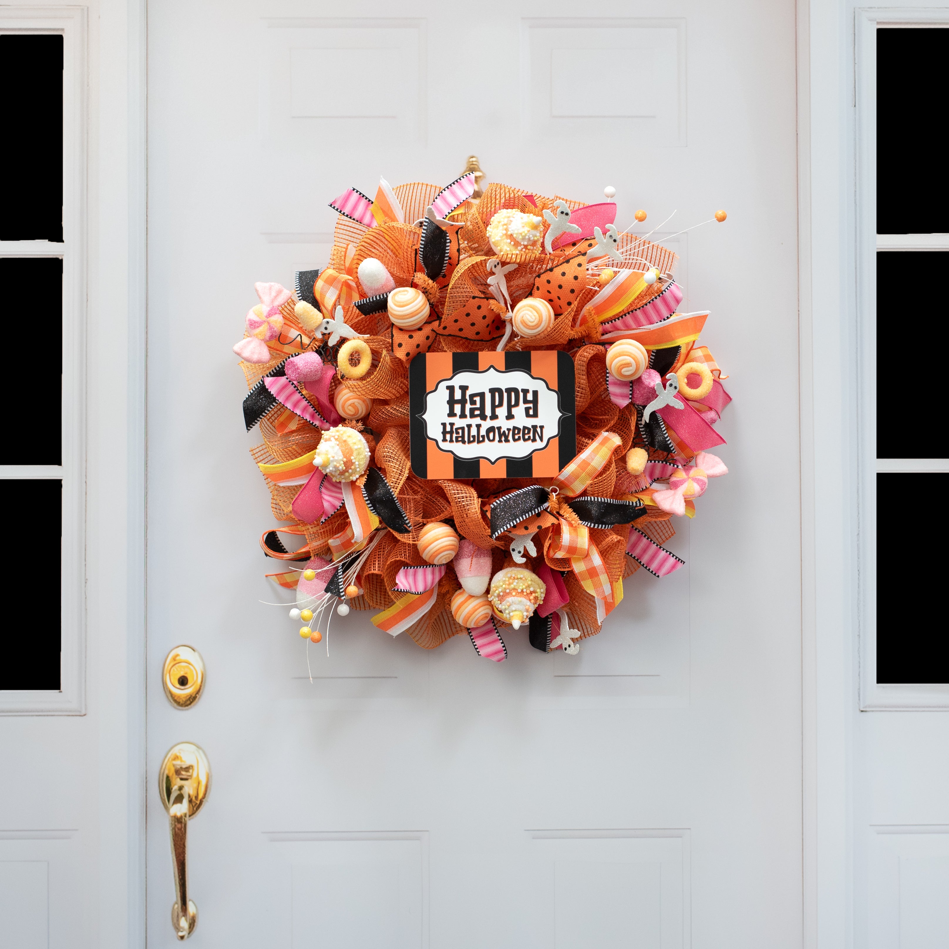8.5" Waterproof Accent Sign: Happy Halloween Traditional Scalloped Stripes detail photo 4